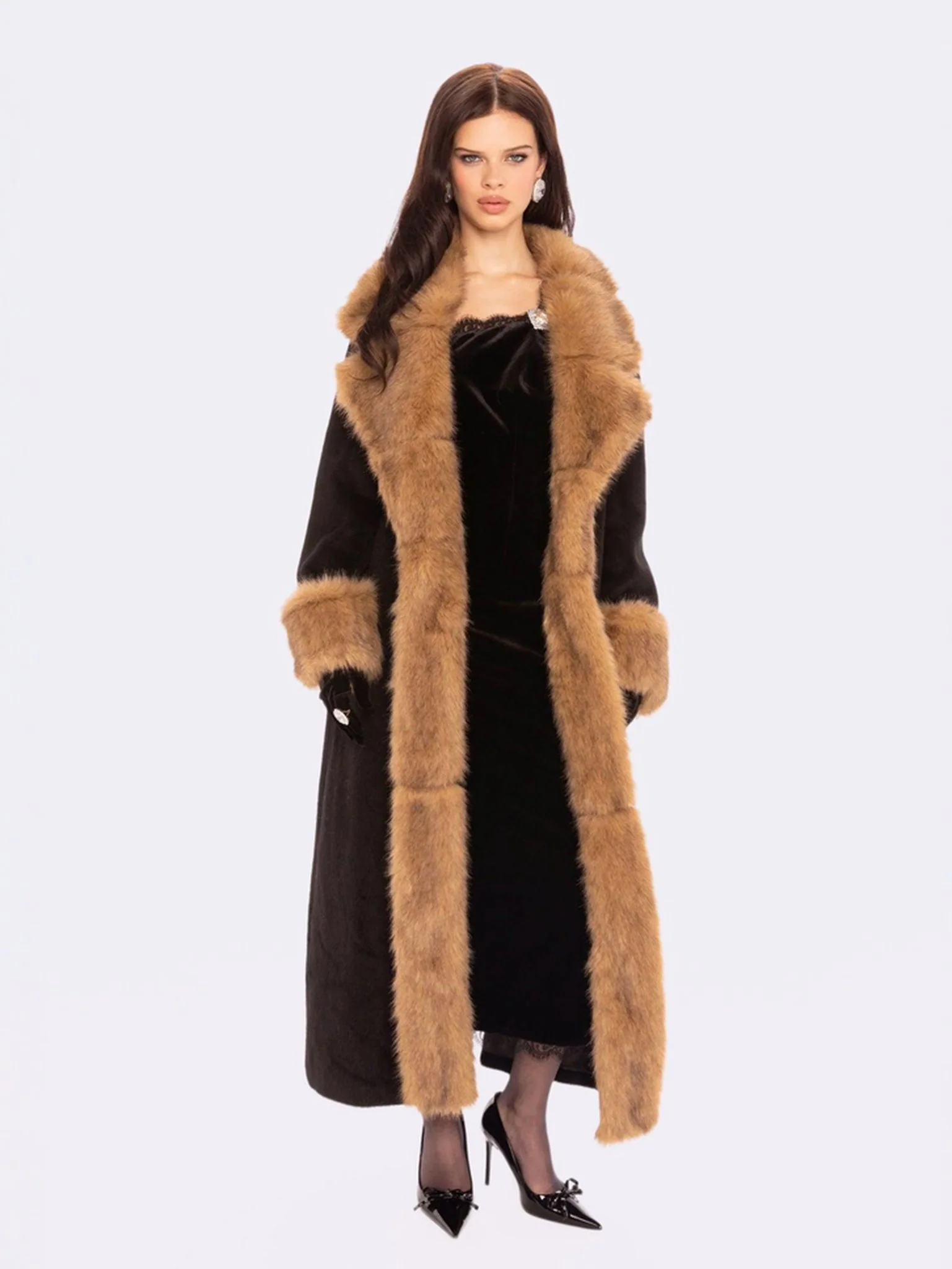 Adriana Faux Fur Coat (Black & Brown)
