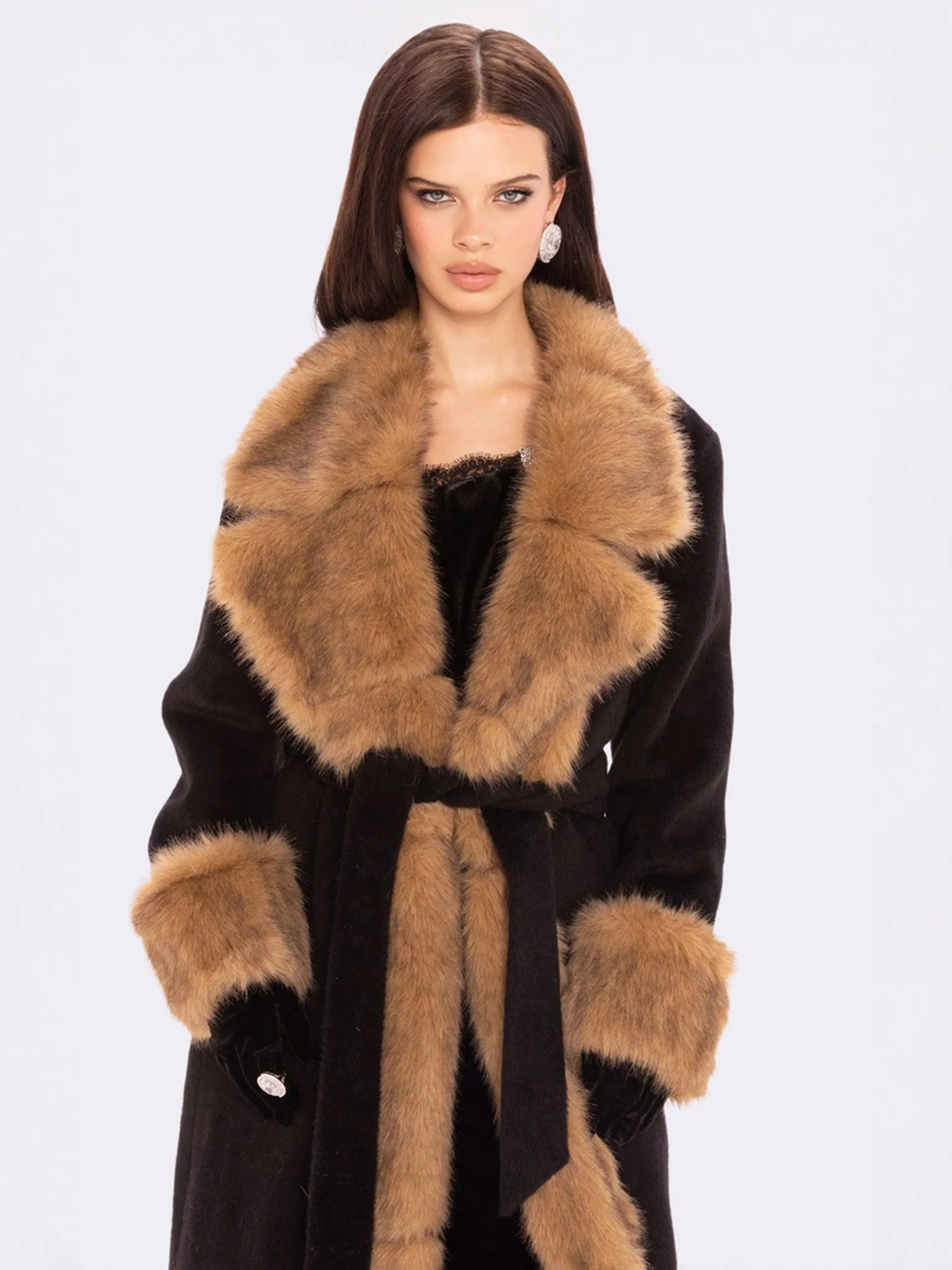 Adriana Faux Fur Coat (Black & Brown) - Image 6