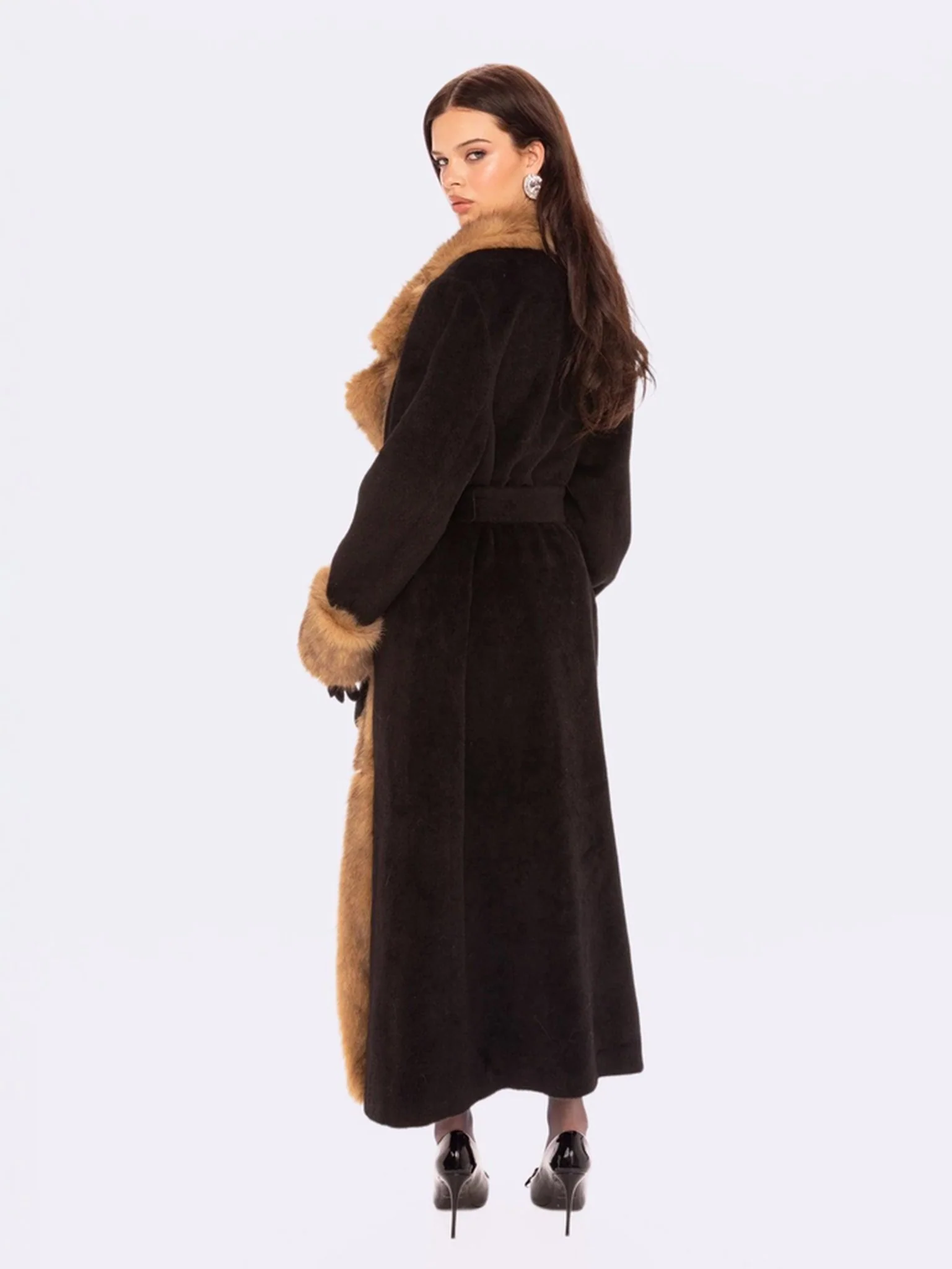 Adriana Faux Fur Coat (Black & Brown) - Image 8