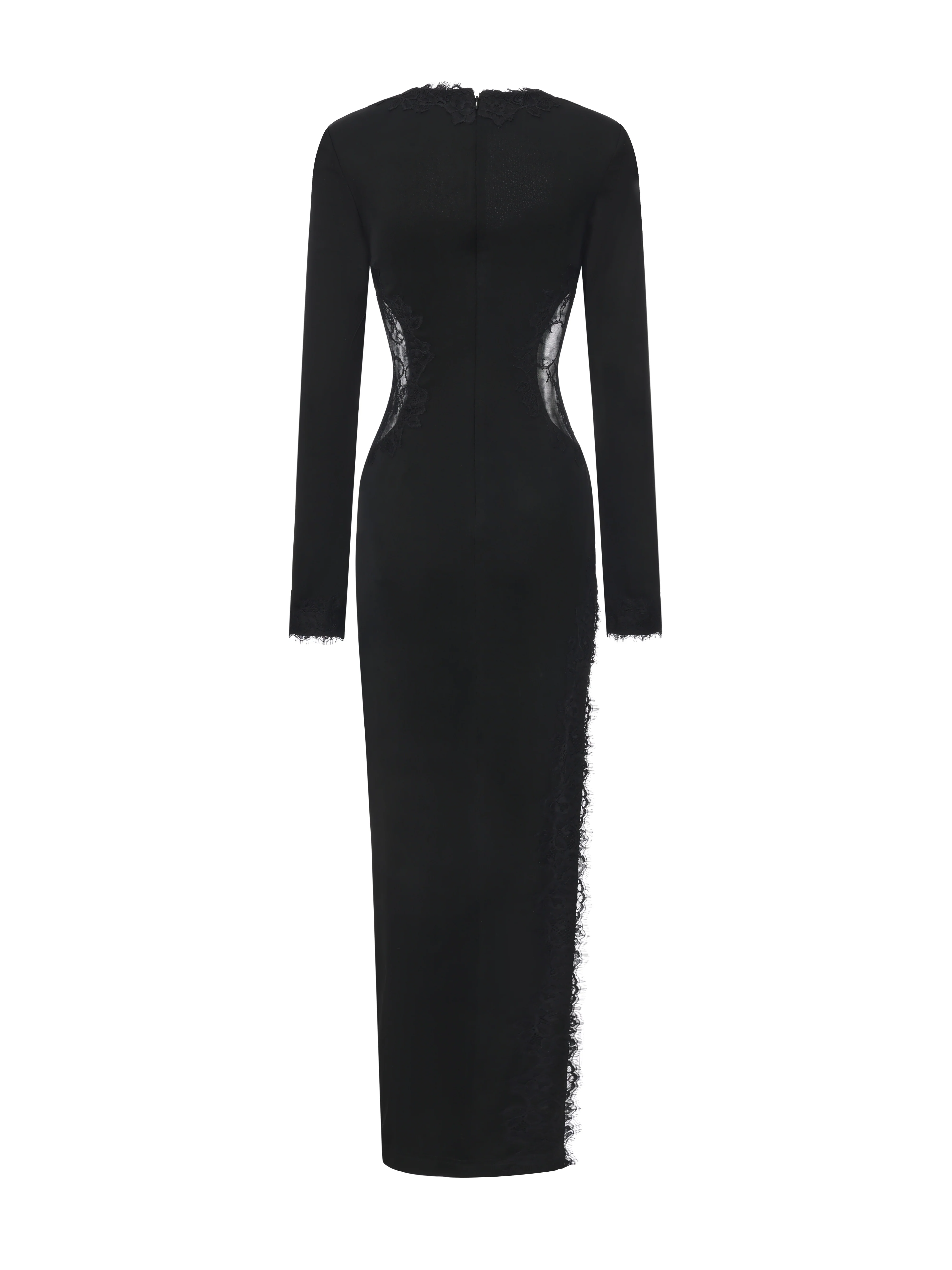 Adriana Lace High-Slit Black Acetate Dress - Image 10