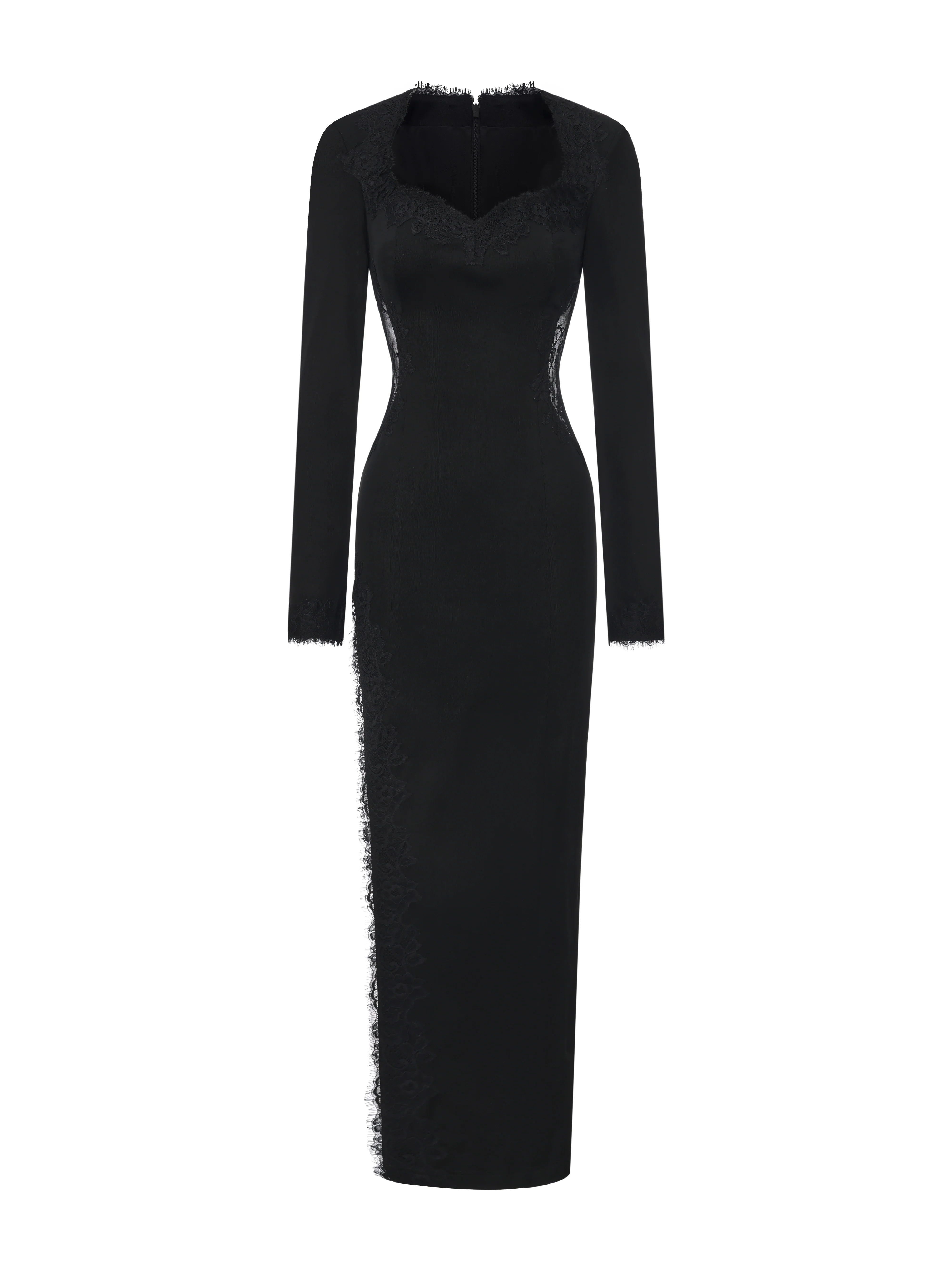 Adriana Lace High-Slit Black Acetate Dress - Image 8