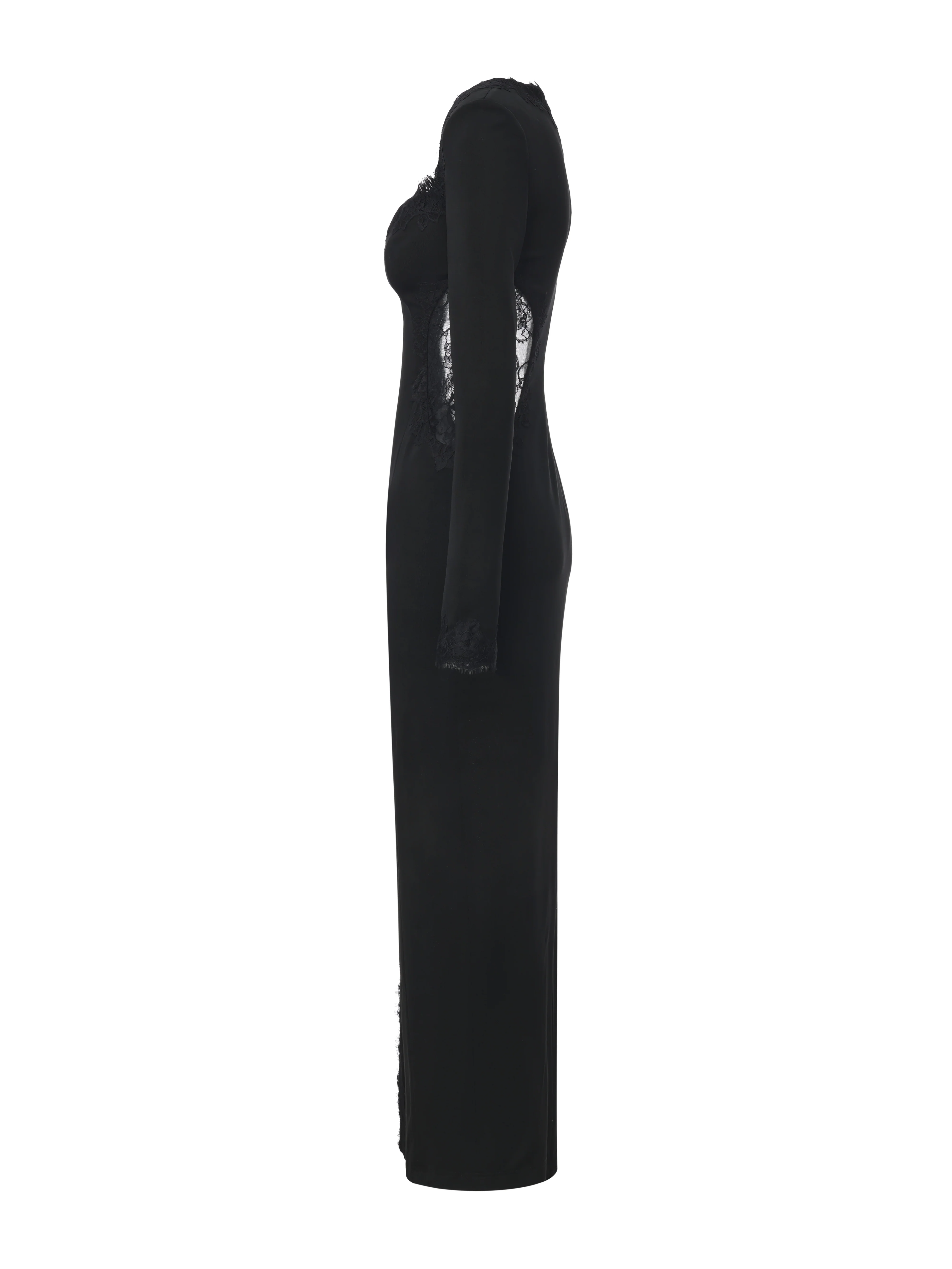 Adriana Lace High-Slit Black Acetate Dress - Image 9