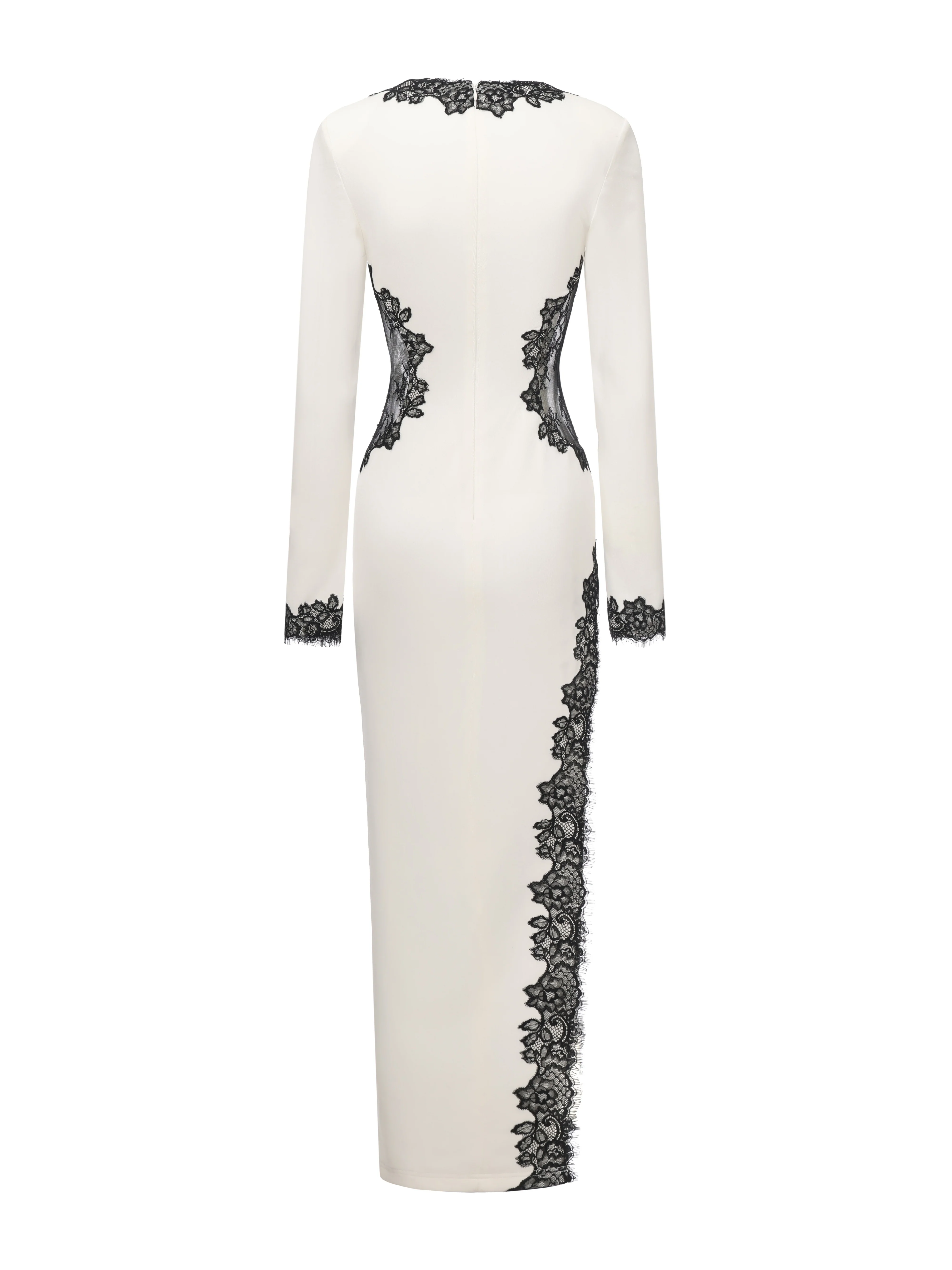Adriana Lace Trim High-Slit Ivory Acetate Dress - Image 13