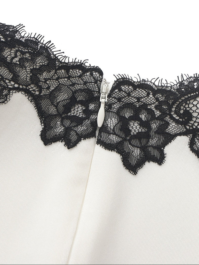 Adriana Lace Trim High-Slit Ivory Acetate Dress - Image 8