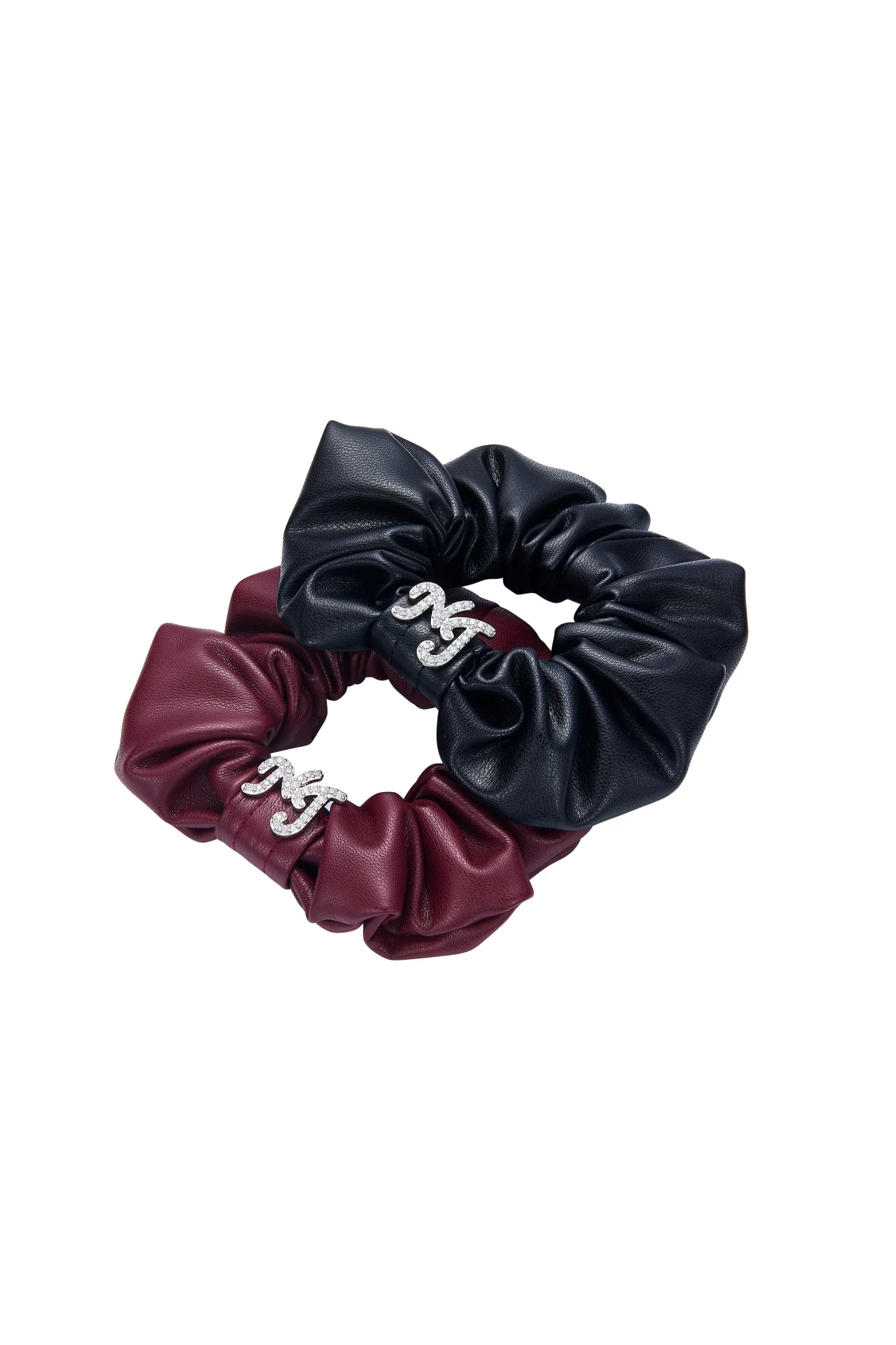 Aimee Leather Crystal Detail Wine Red Scrunchie - Image 2