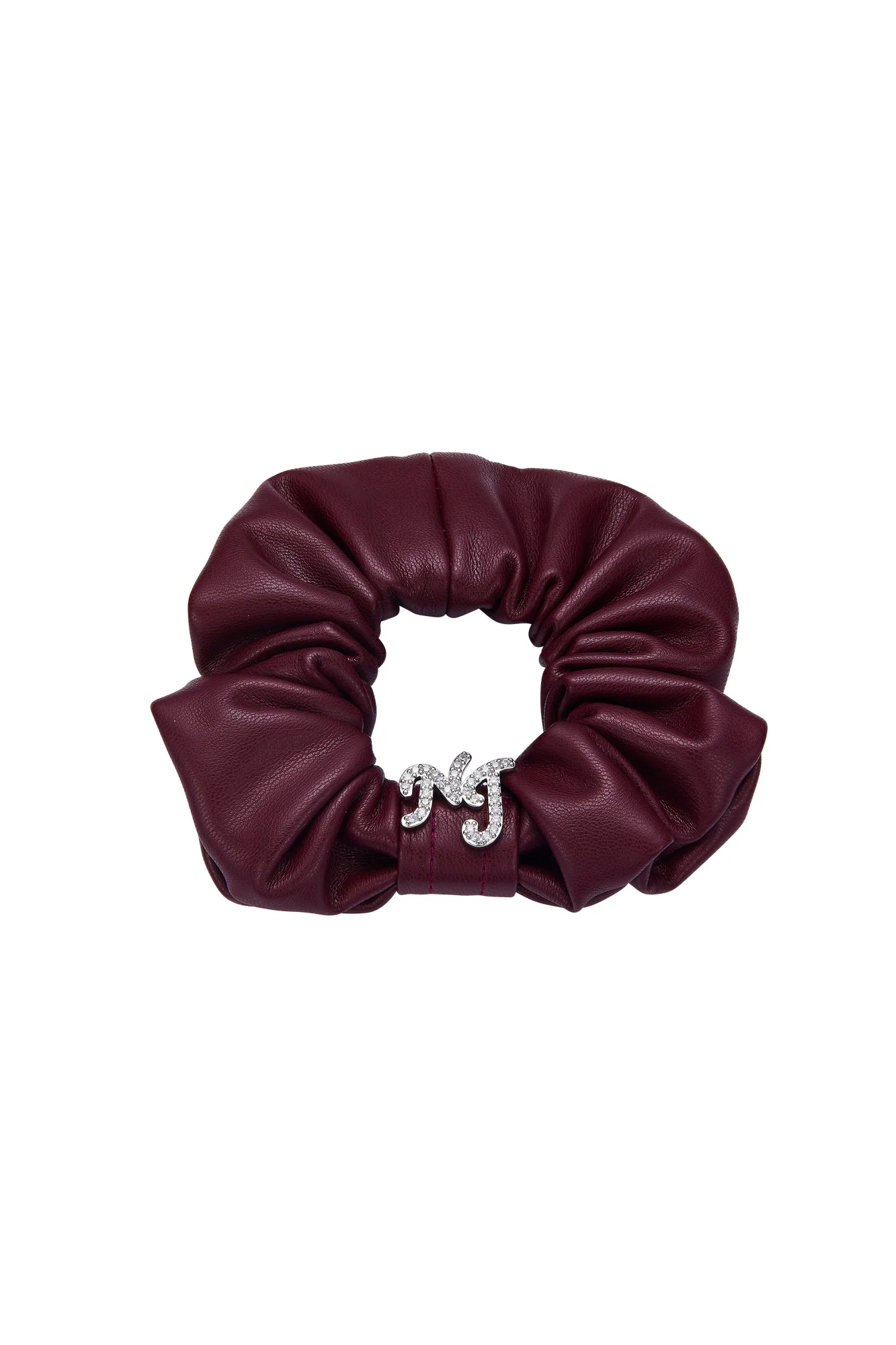 Aimee Leather Crystal Detail Wine Red Scrunchie
