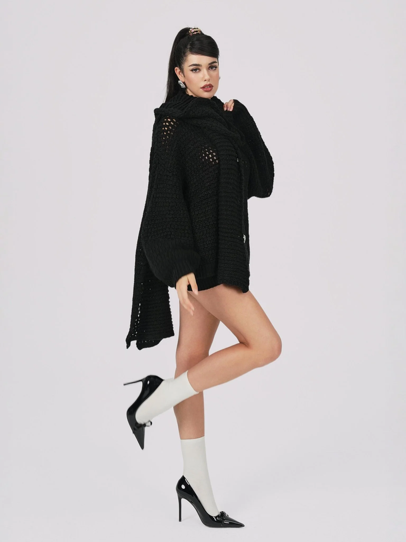 Alexis Cardigan + Scarf Set (Black) (Final Sale) - Image 6