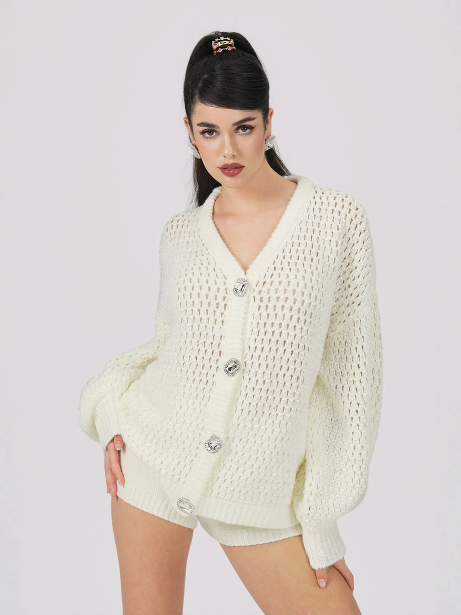 Alexis Cardigan + Scarf Set (White) (Final Sale) - Image 5