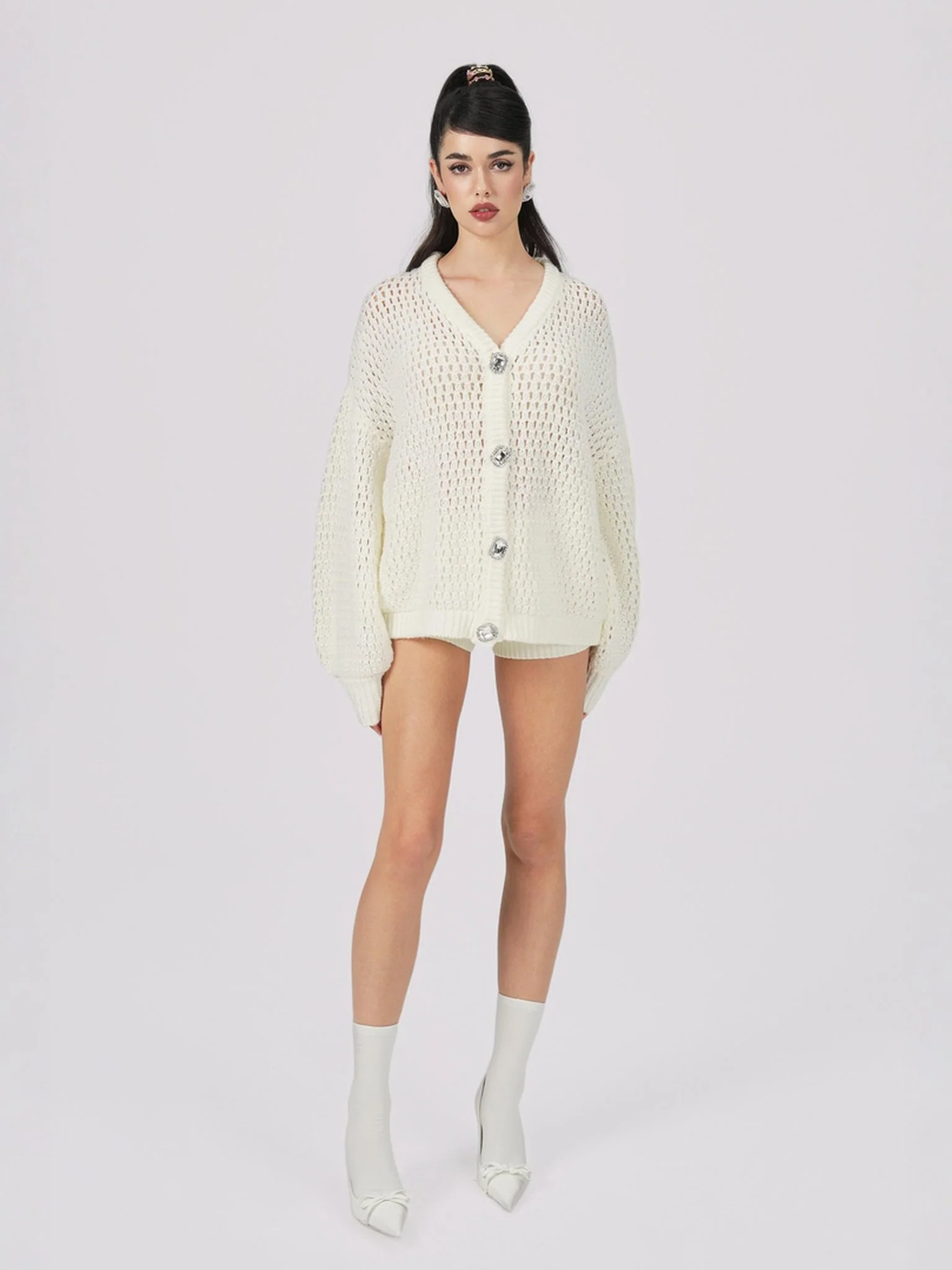 Alexis Cardigan + Scarf Set (White) (Final Sale) - Image 6
