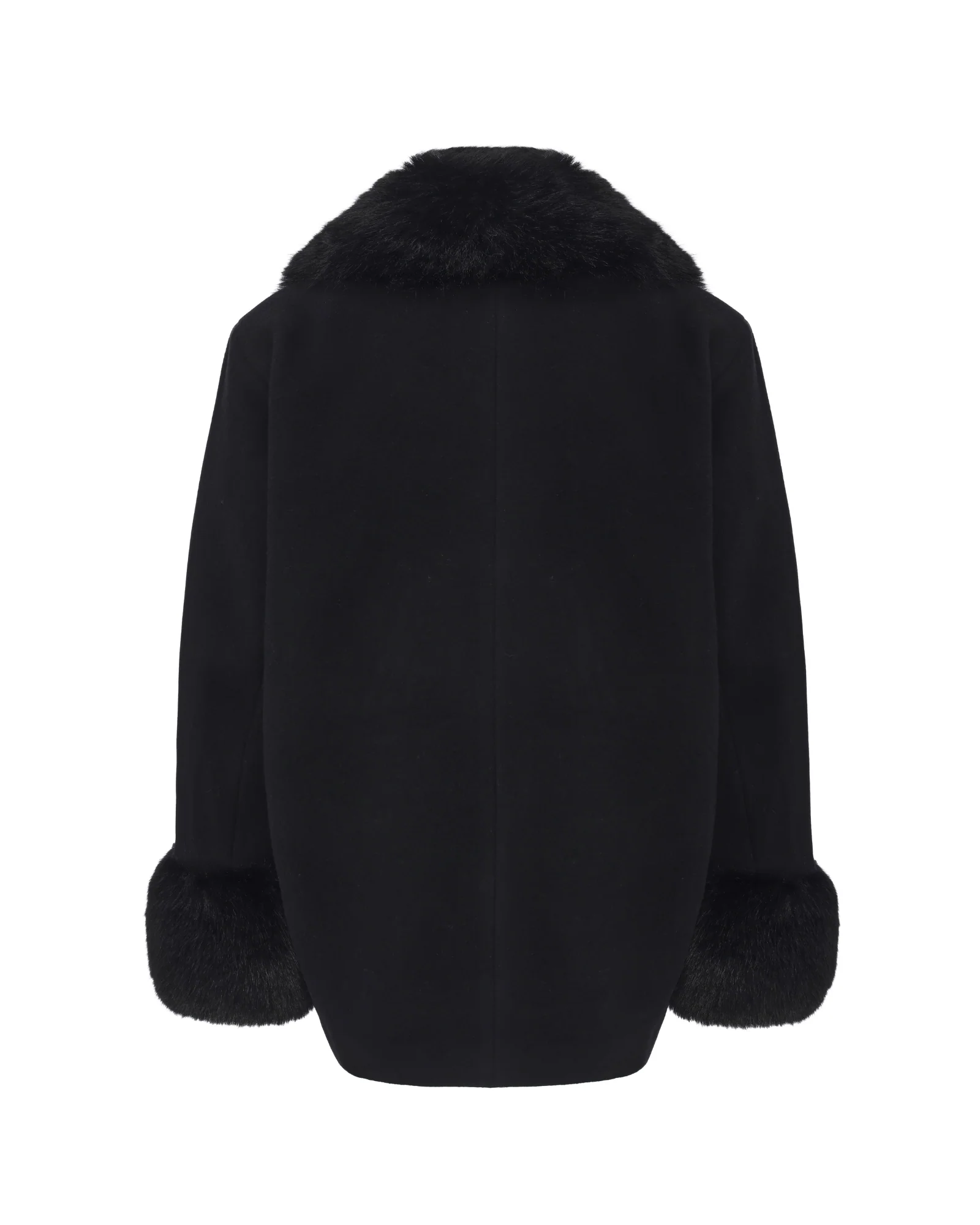Althea Faux Fur Collar Cocoon Coat (Black) - Image 7