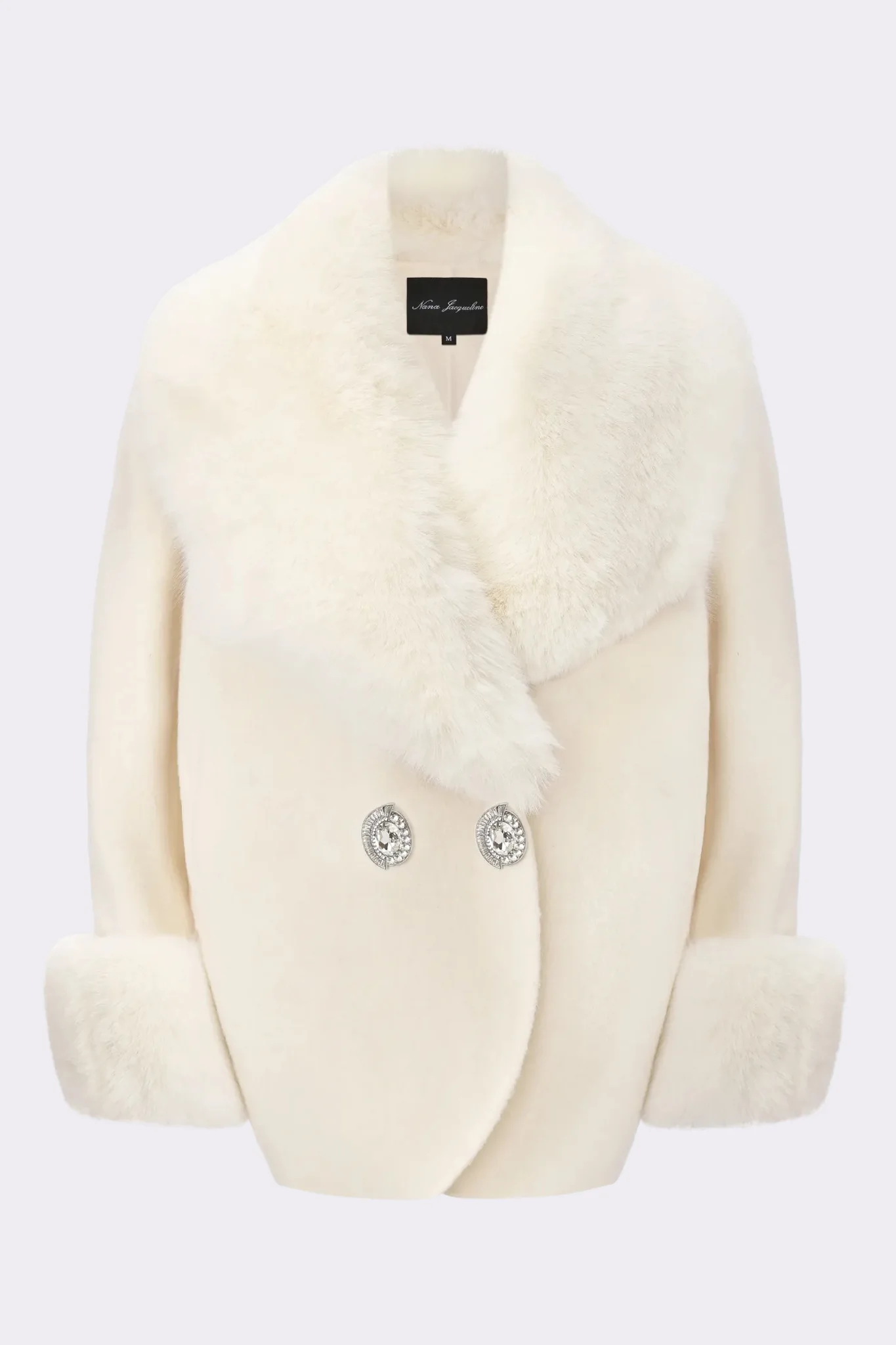 Althea Faux Fur Collar Cocoon Coat (White) - Image 9