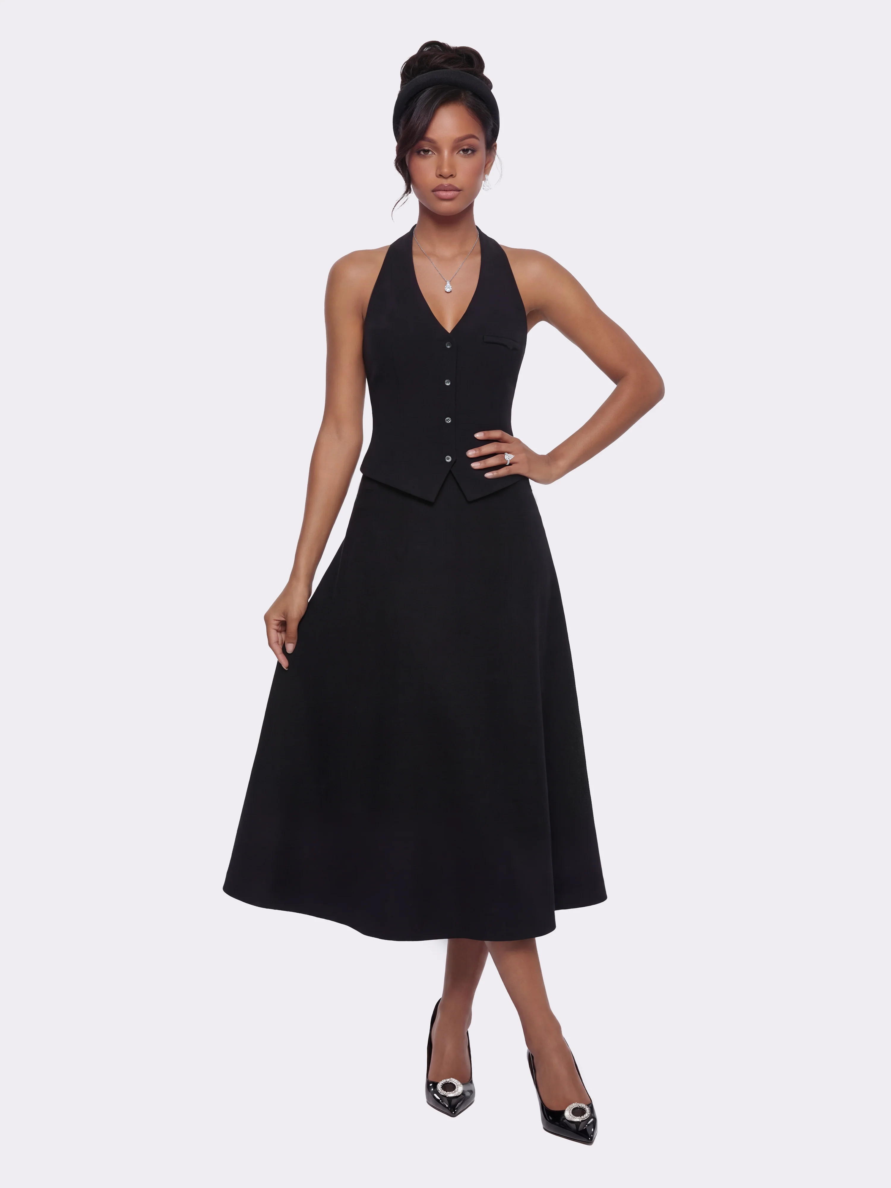 Amara Tailored Halter Black Vest - Image 2