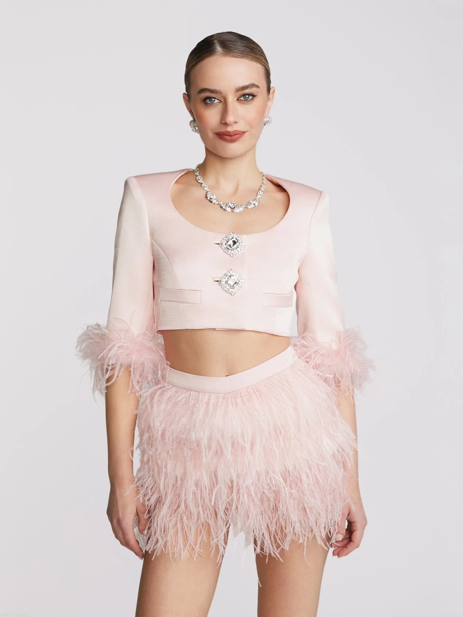 Ambre Satin Feather Top (Pink) (Final Sale)