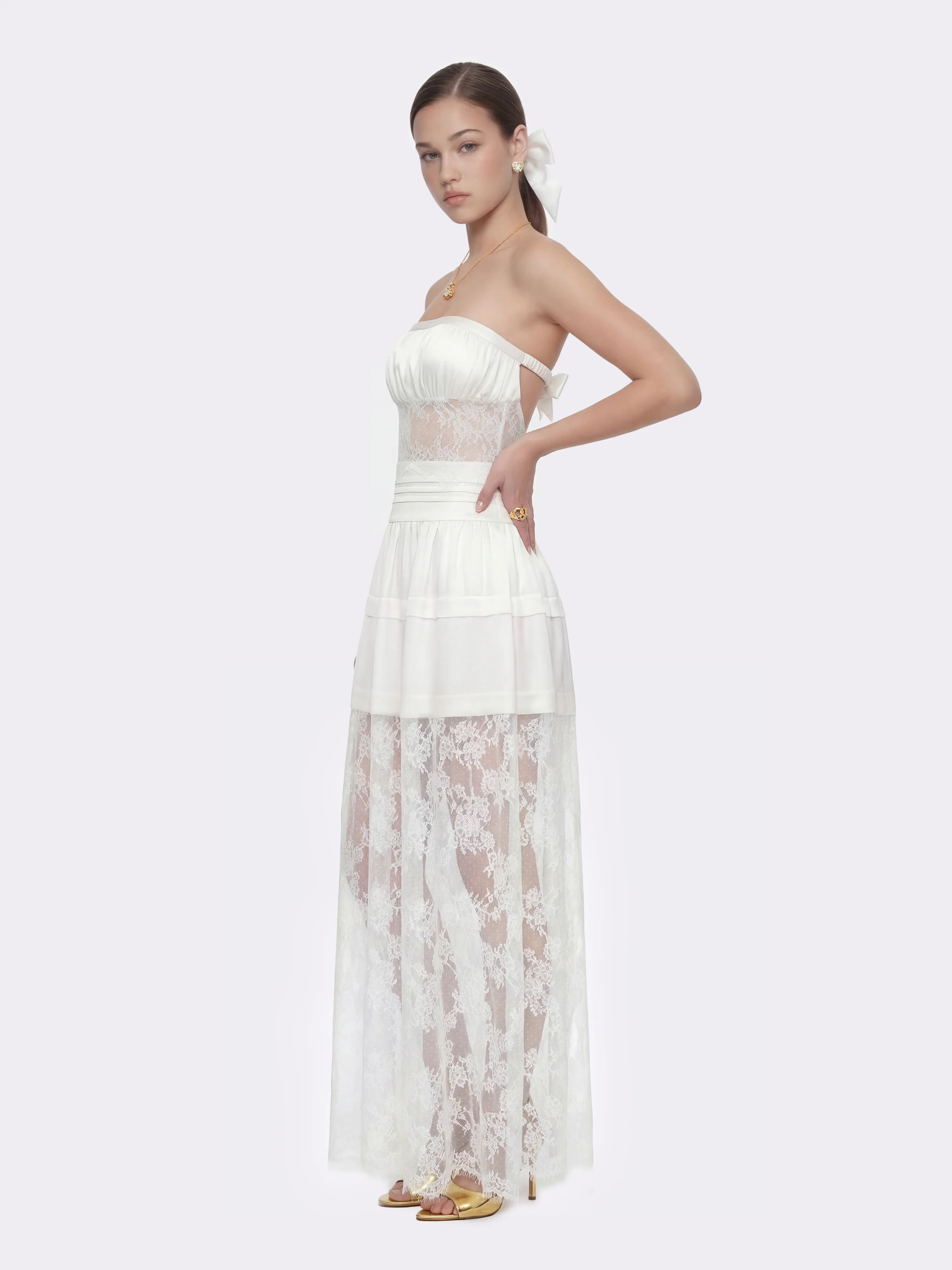 Amelie Lace Strapless White Dress - Image 4