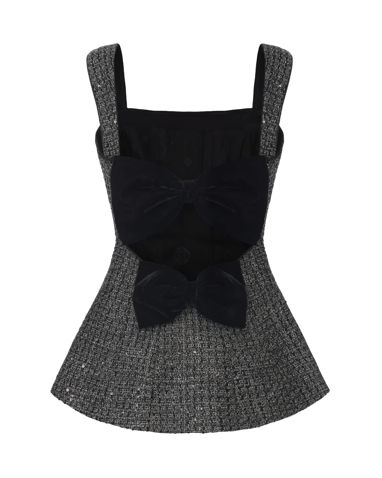 Annabella Textured Woven Black & Silver Bow Top - Image 5