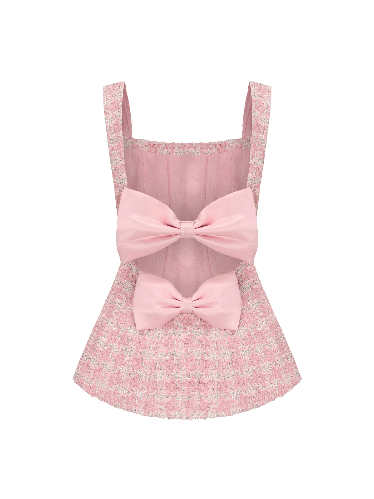 Annabella Textured Woven Pink Checkered Bow Top (Final Sale) - Image 6