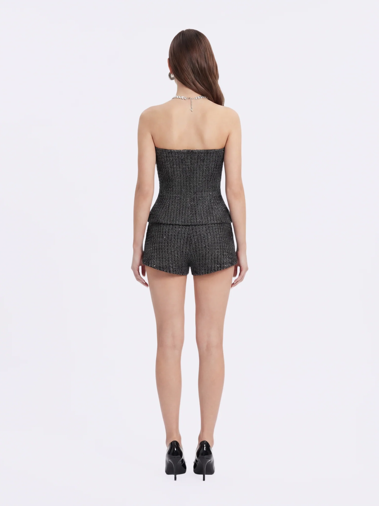 Annabella Textured Black & Silver Woven Shorts - Image 6