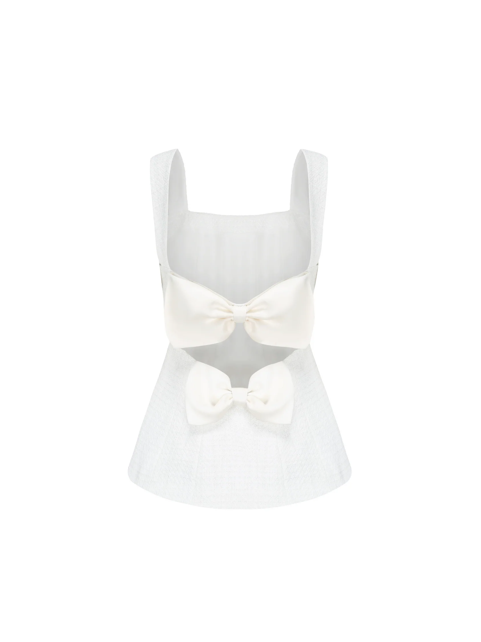 Annabella Textured Woven White Bow Top - Image 7