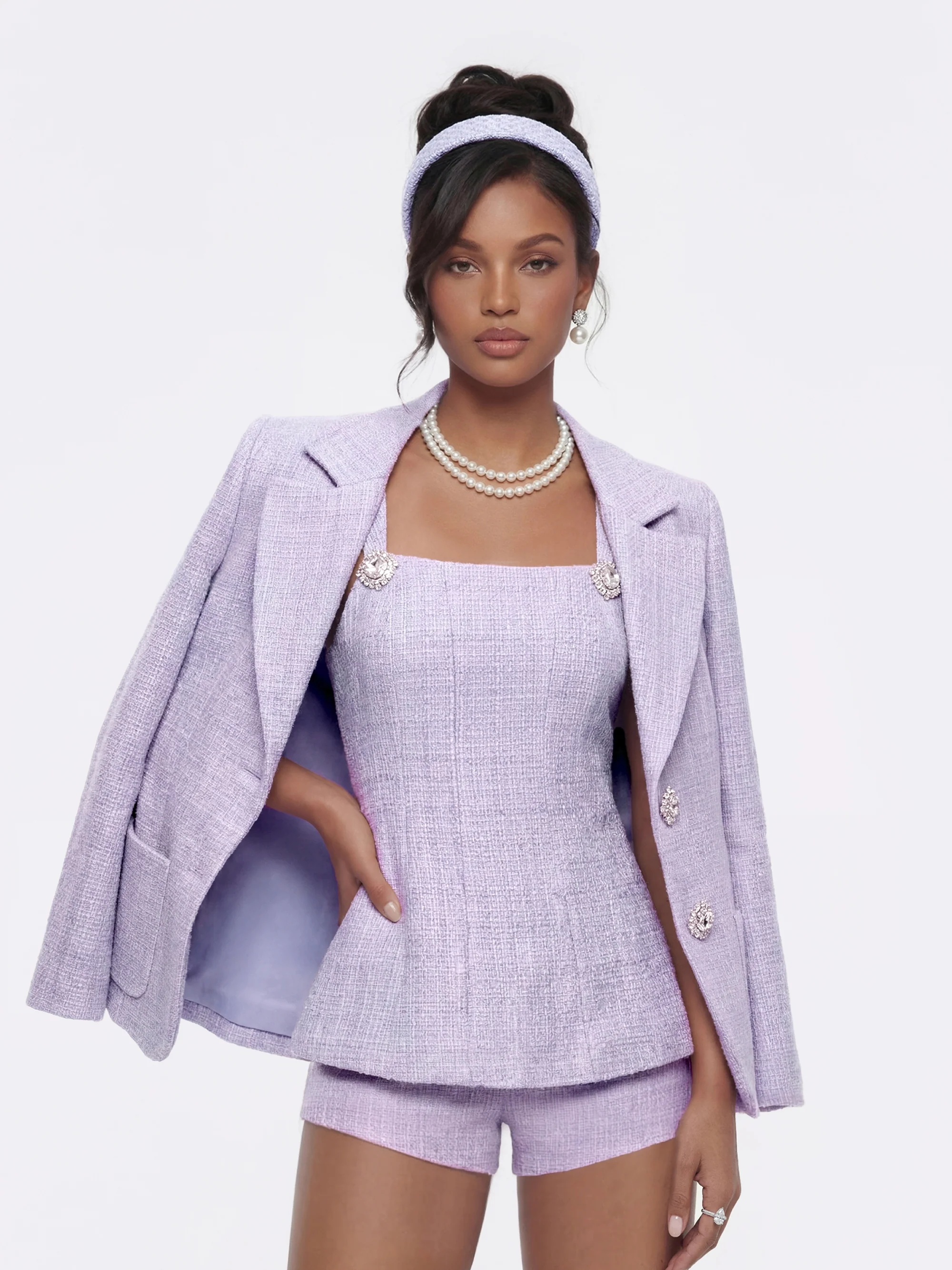 Annabella Textured Woven Purple Bow Top