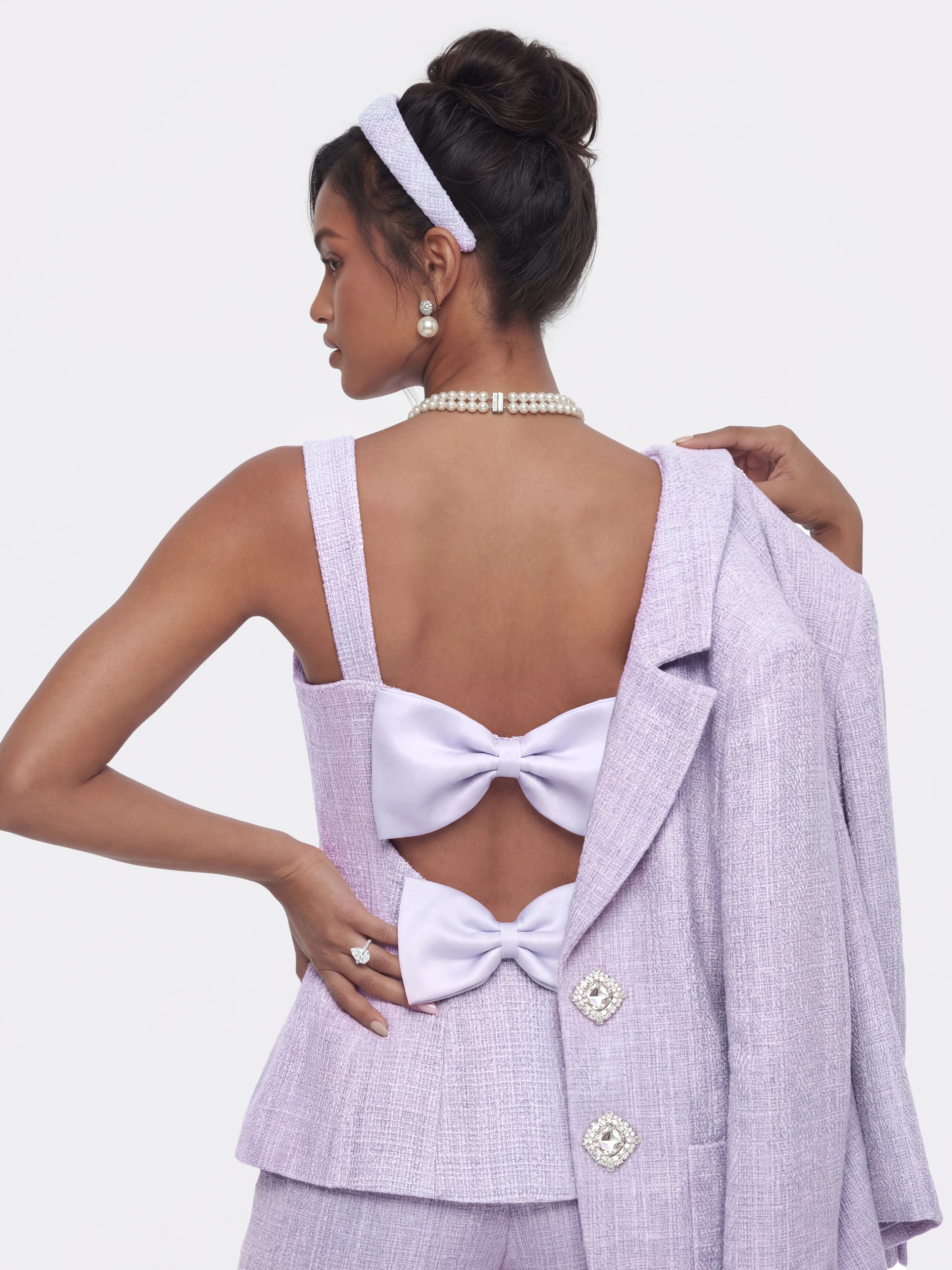 Annabella Textured Woven Purple Bow Top - Image 5