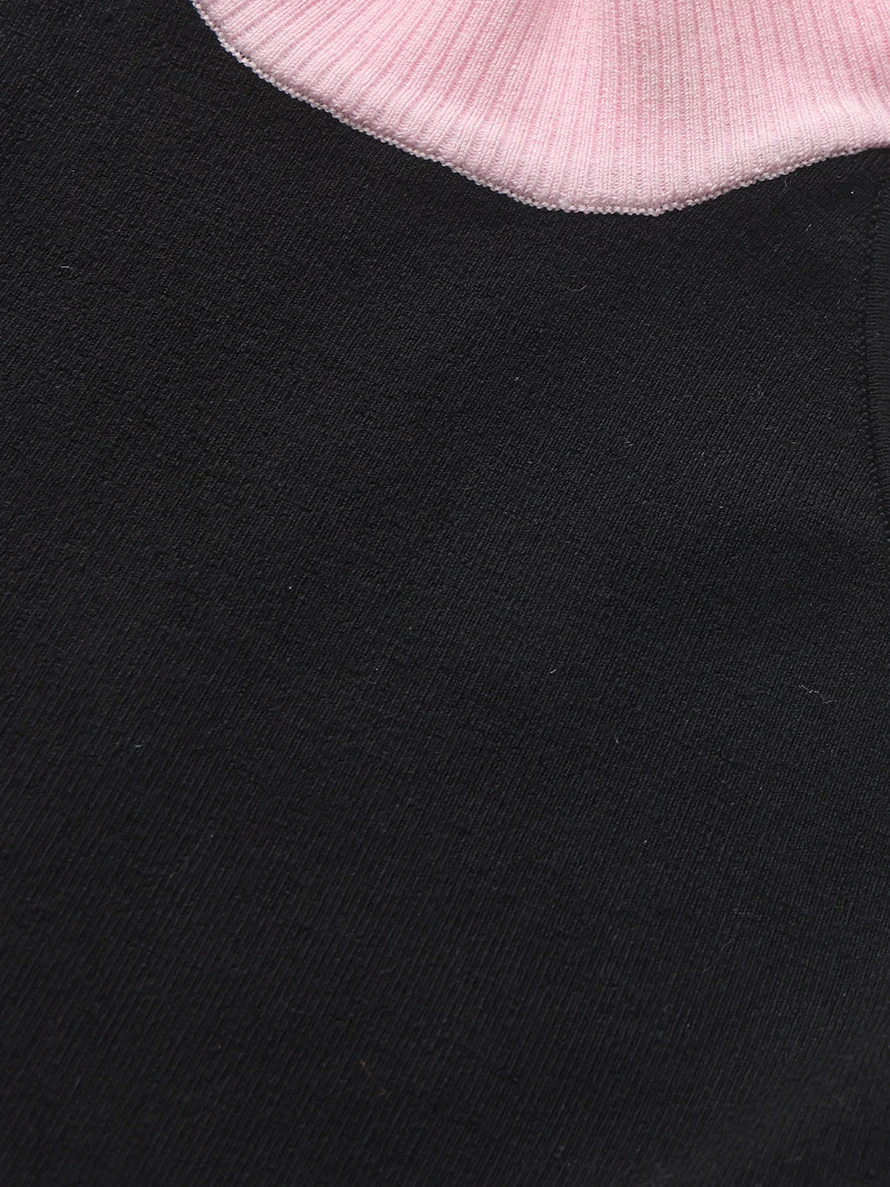 Ava Contrast Halter Knit Black Romper - Image 5