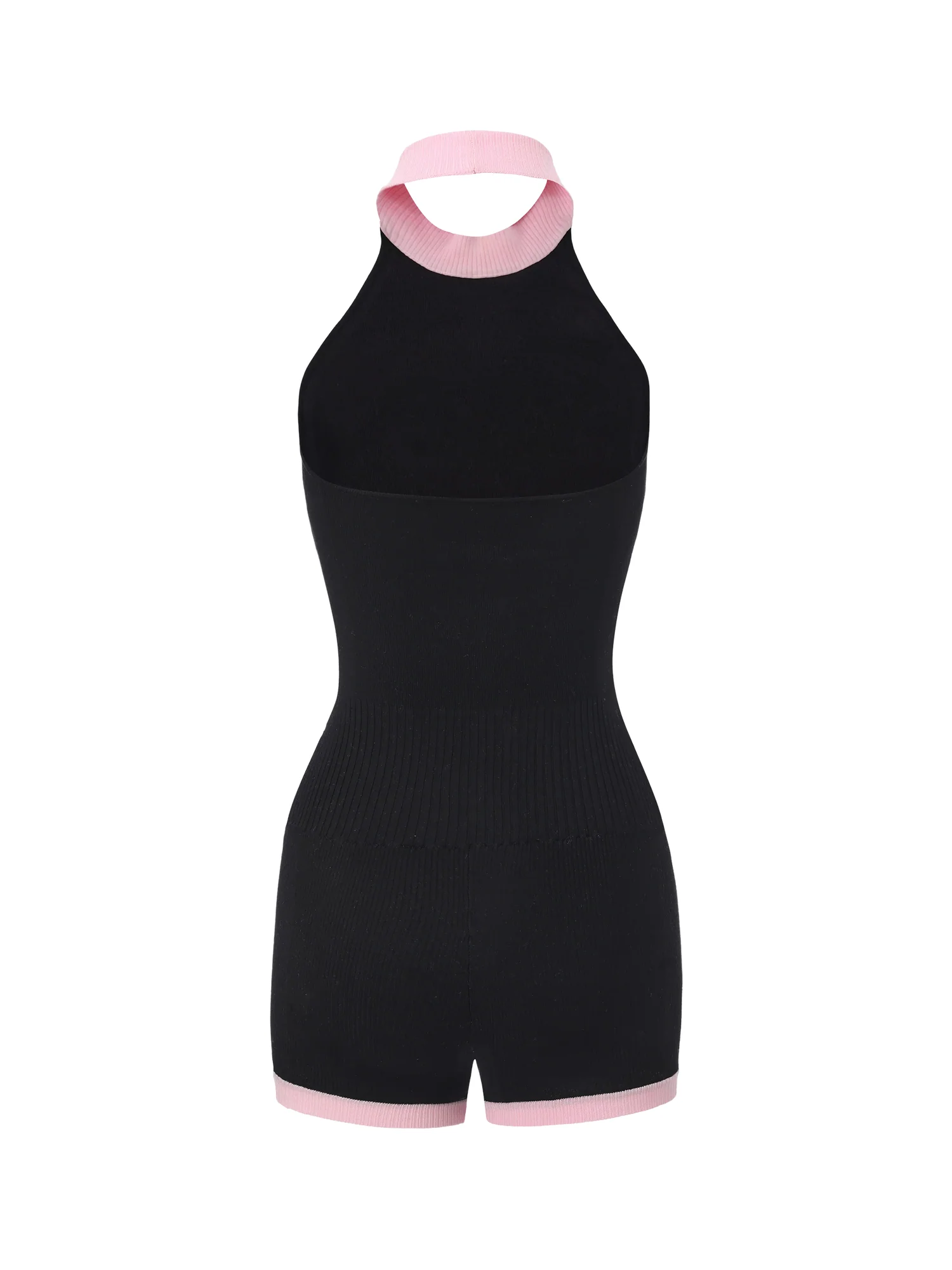 Ava Contrast Halter Knit Black Romper - Image 9