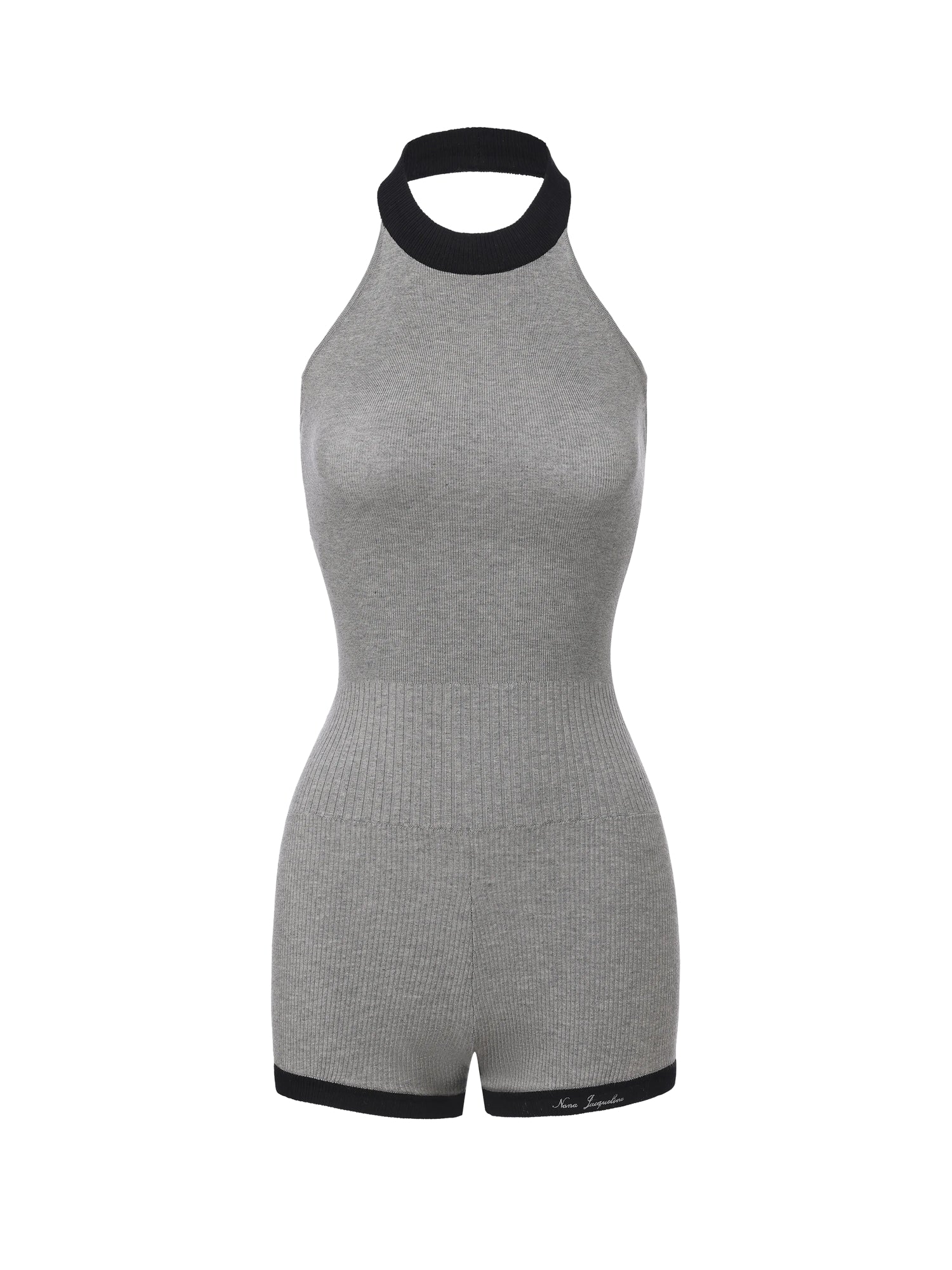 Ava Contrast Halter Knit Grey Romper - Image 11