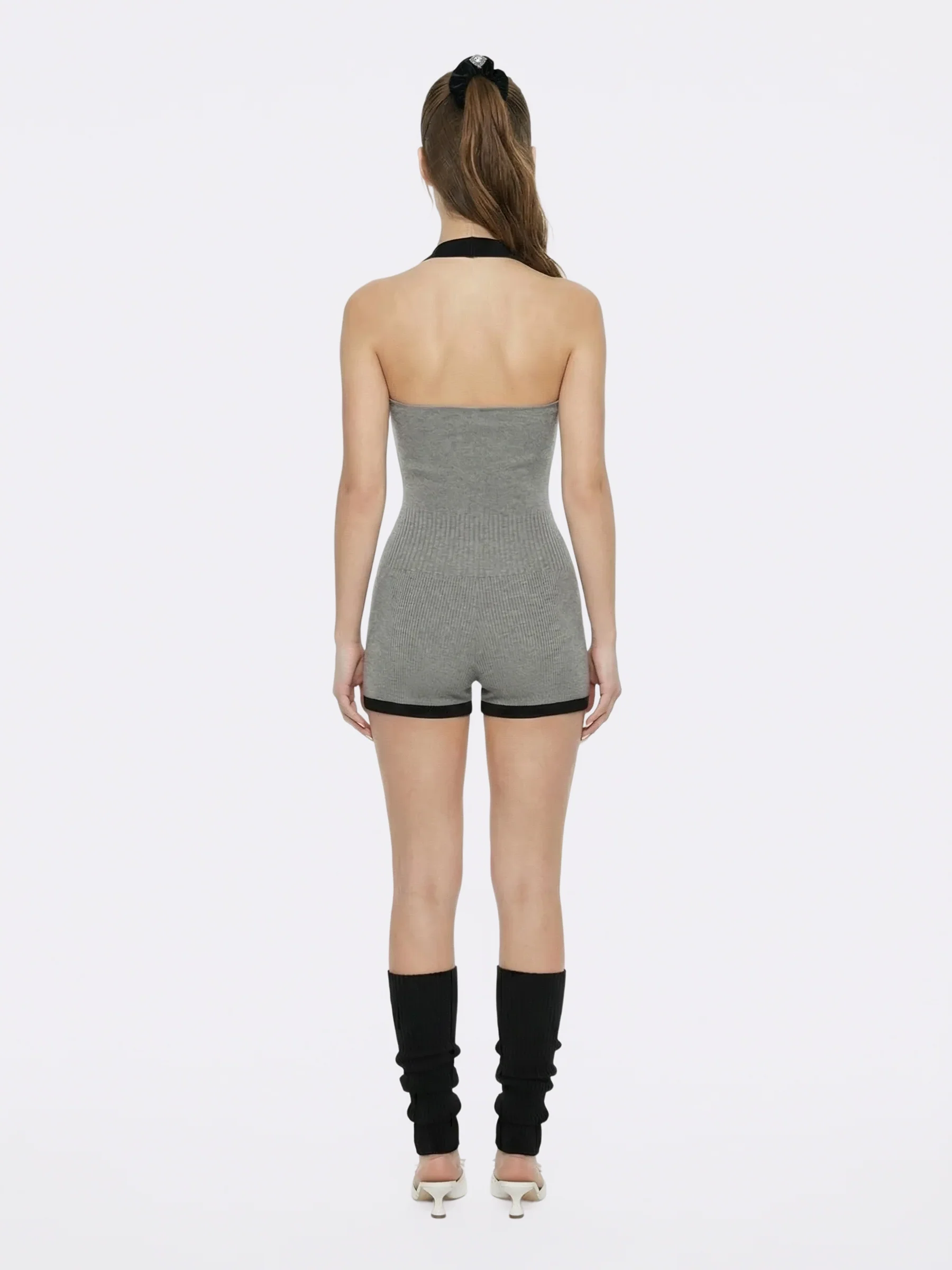 Ava Contrast Halter Knit Grey Romper - Image 6