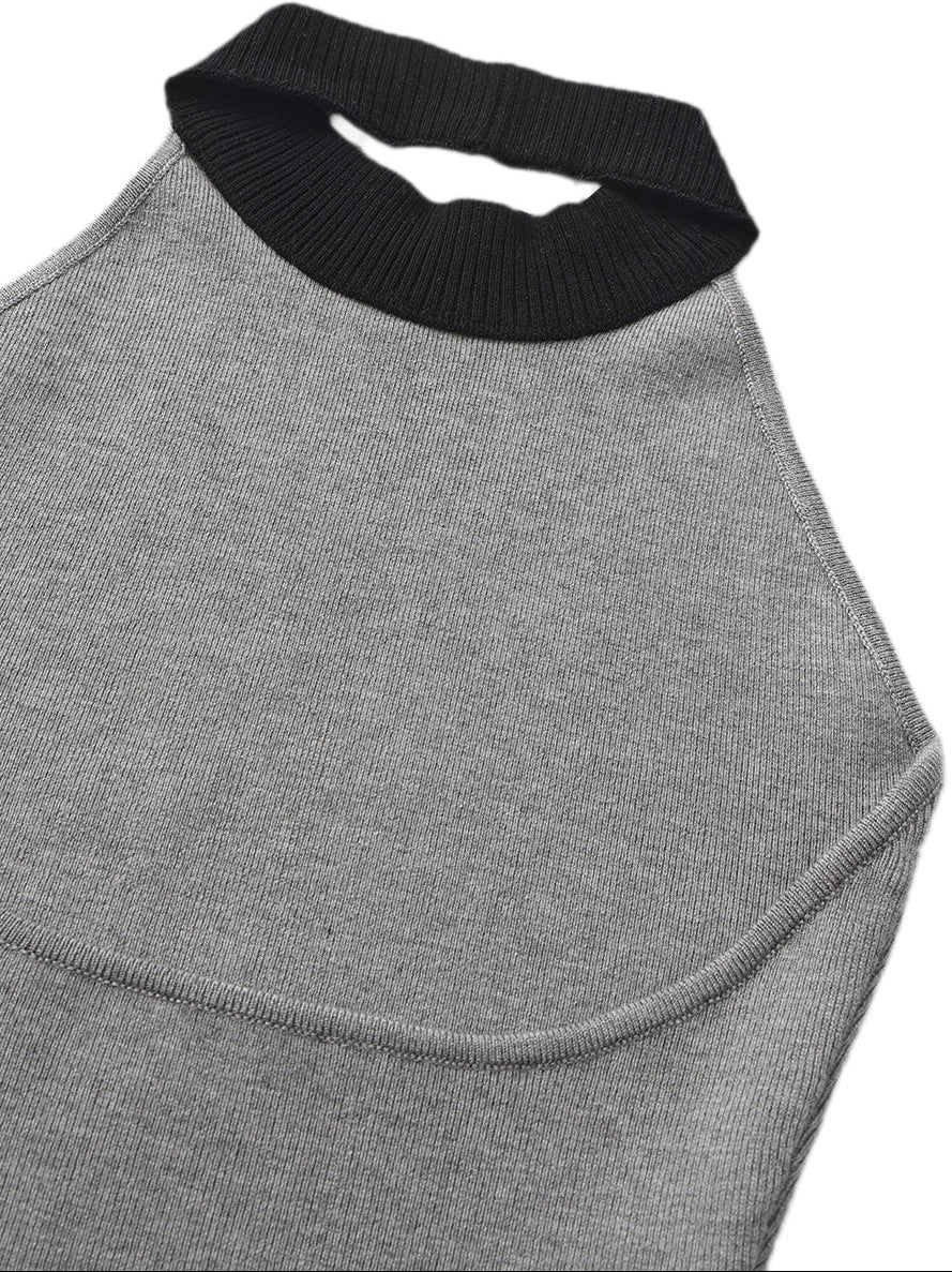 Ava Contrast Halter Knit Grey Romper - Image 7