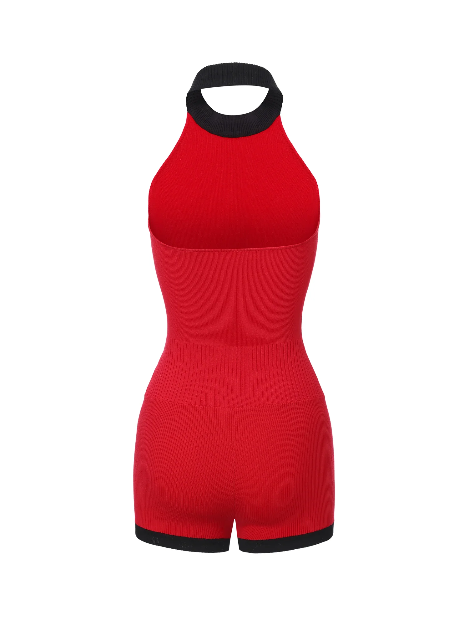 Ava Contrast Halter Knit Red Romper - Image 12