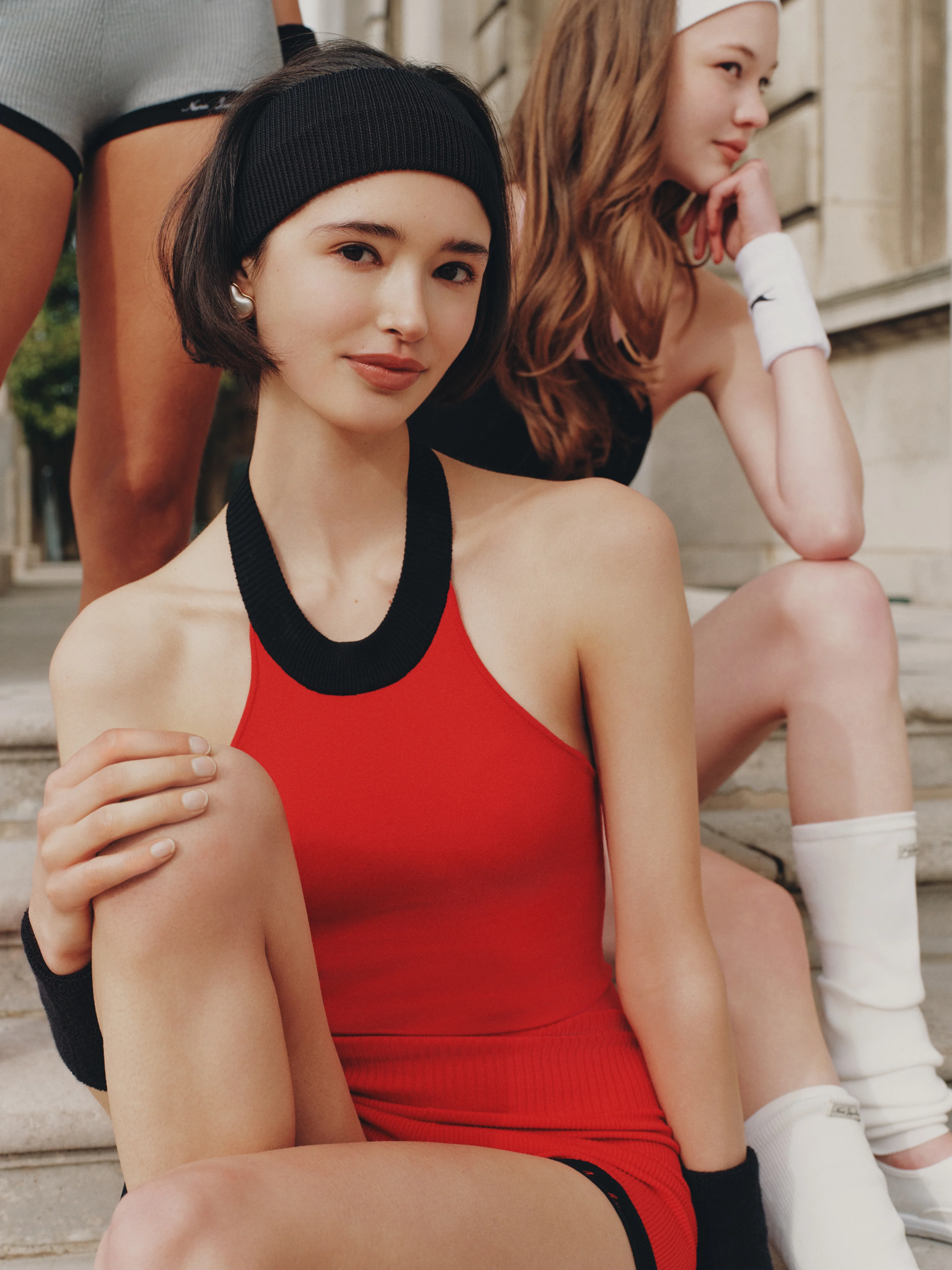 Ava Contrast Halter Knit Red Romper - Image 4