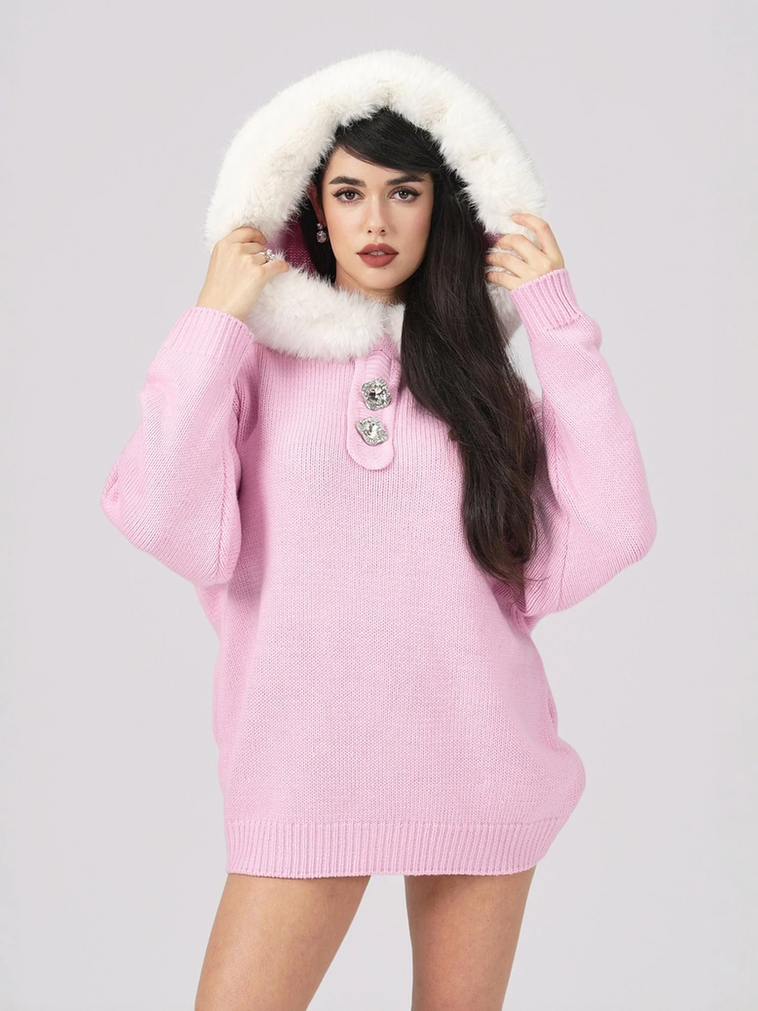 Ava Fur Sweatshirt (Pink) (Final Sale)