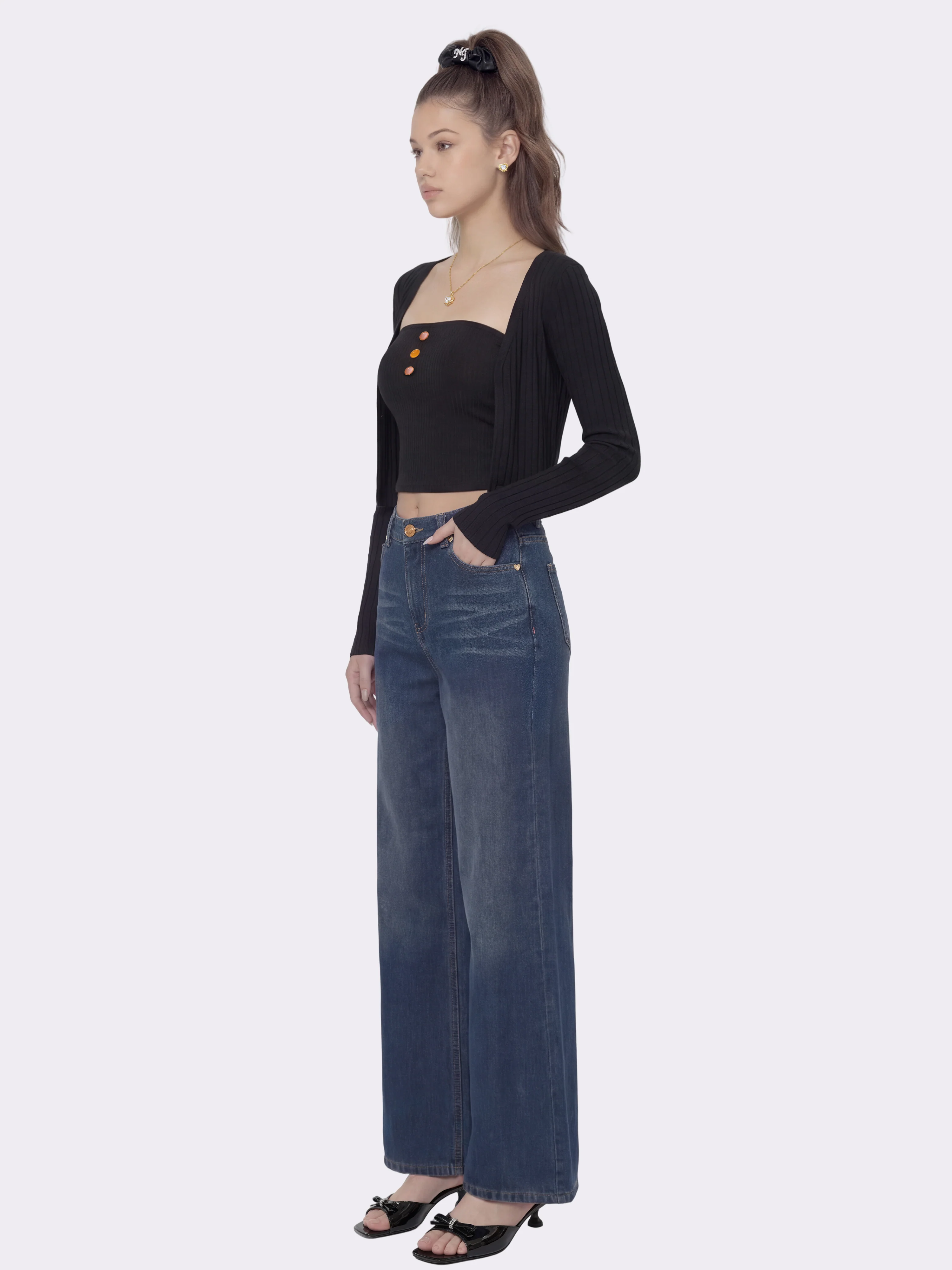 Ava High-Waist Blue Straight Leg Jeans - Image 3