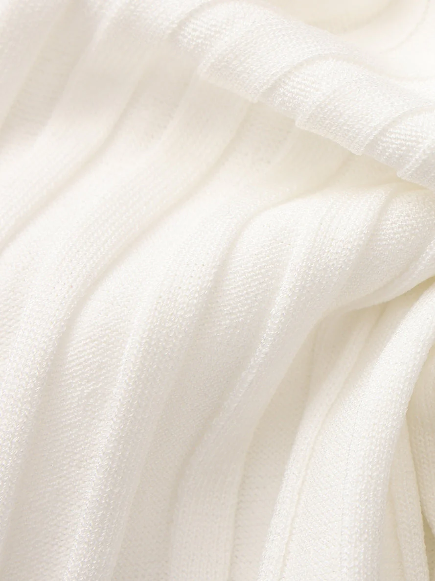 Ava Reverse Halter White Knit Flared Dress - Image 10