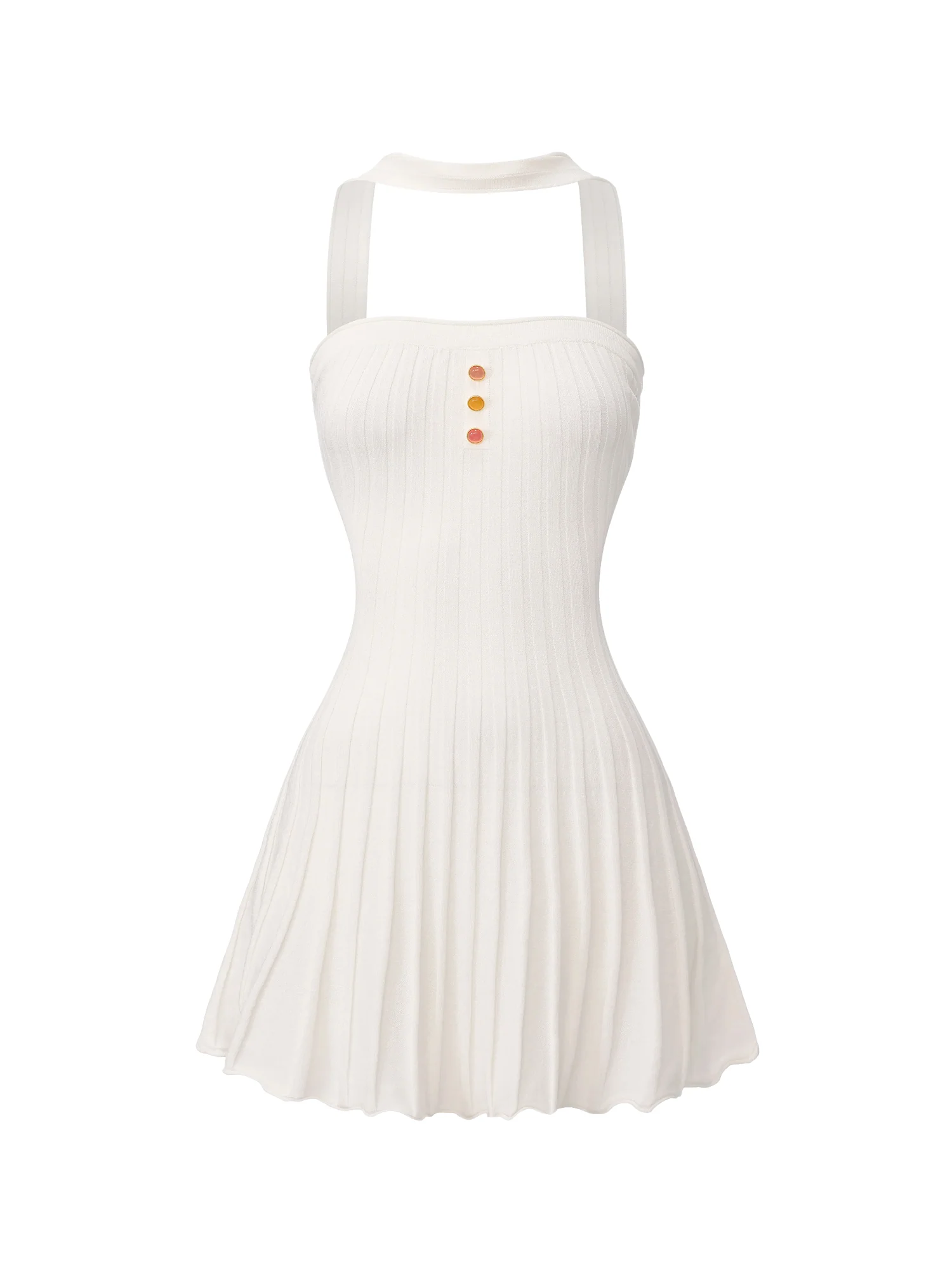Ava Reverse Halter White Knit Flared Dress - Image 11