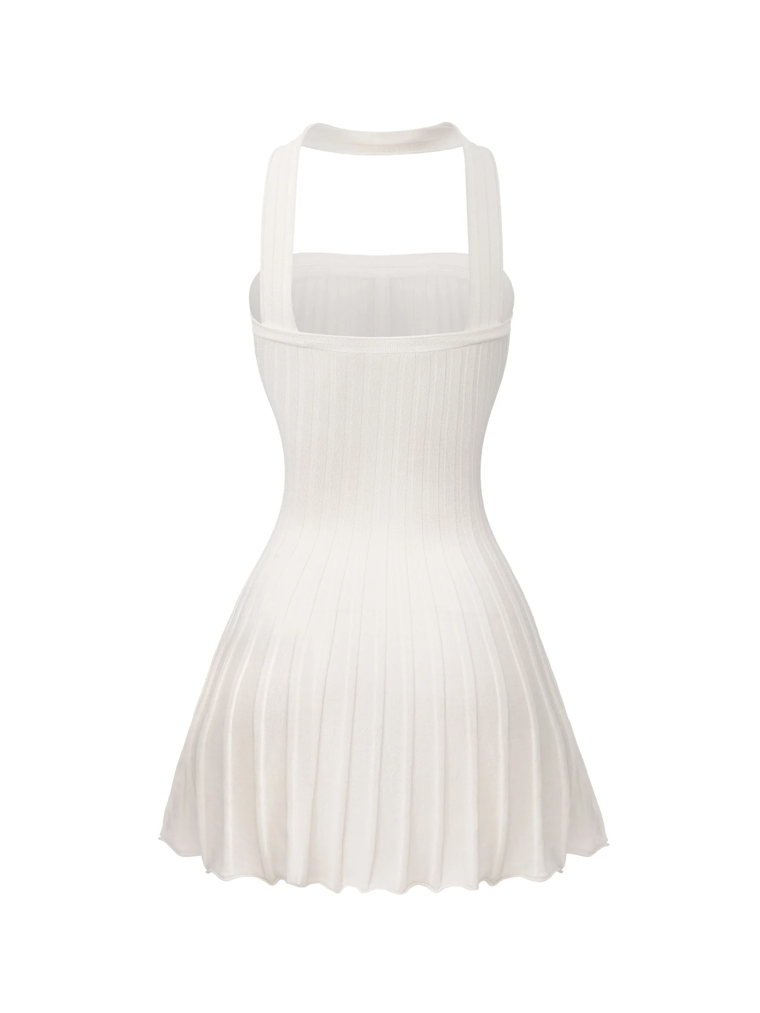 Ava Reverse Halter White Knit Flared Dress - Image 12