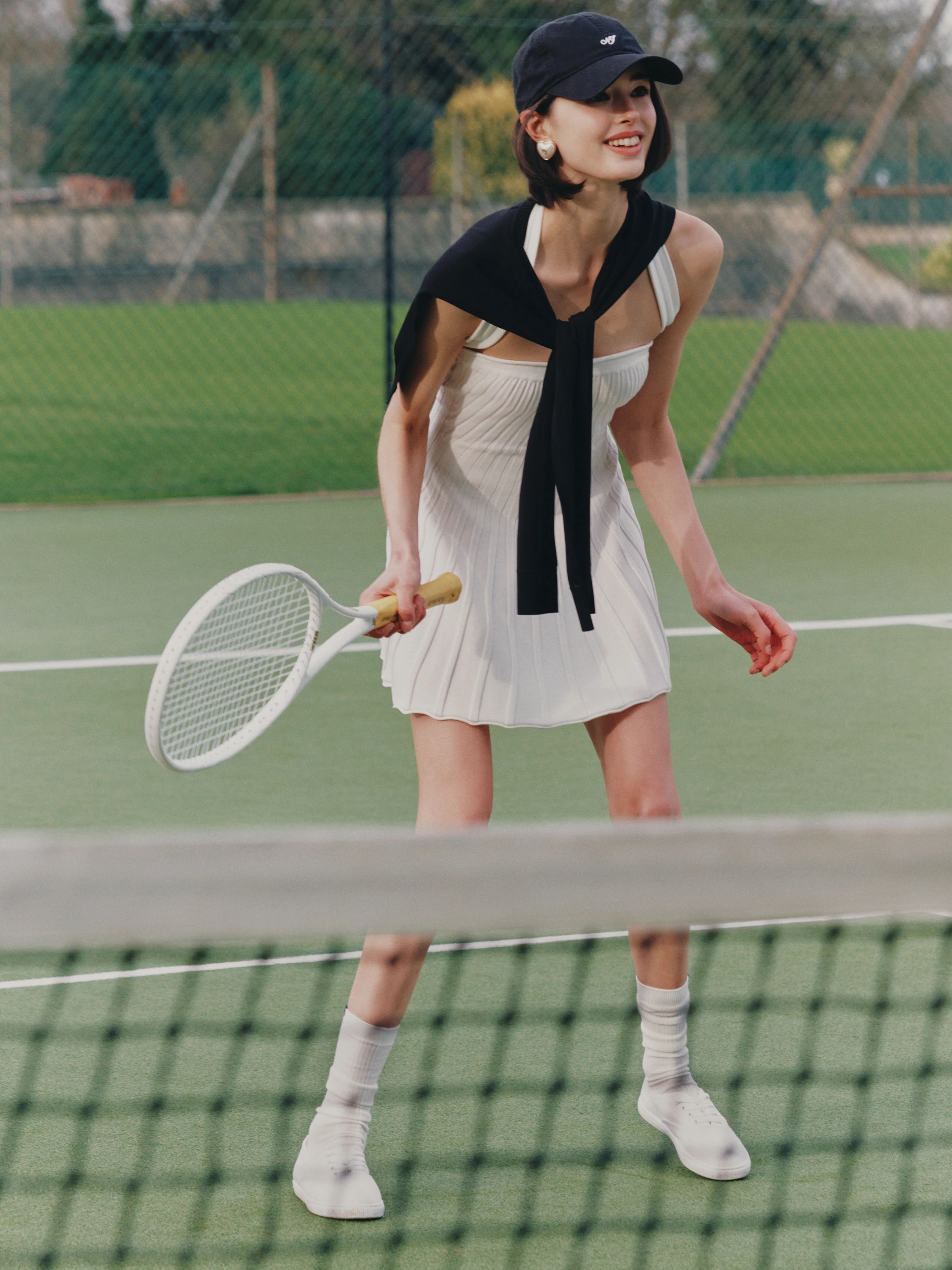Ava Reverse Halter White Knit Flared Dress - Image 2