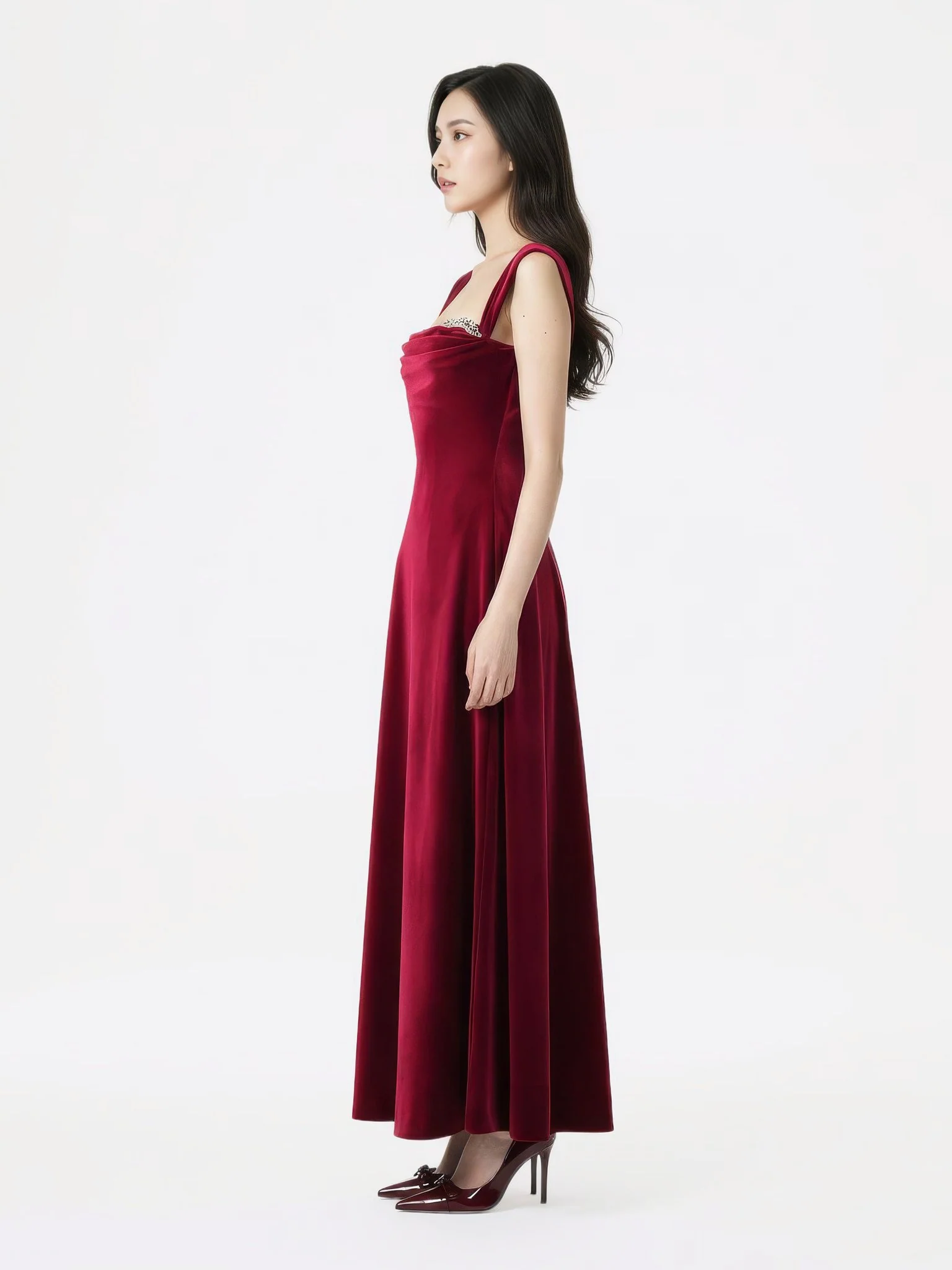 Belle Velvet Maxi Dress (Red) - Image 5