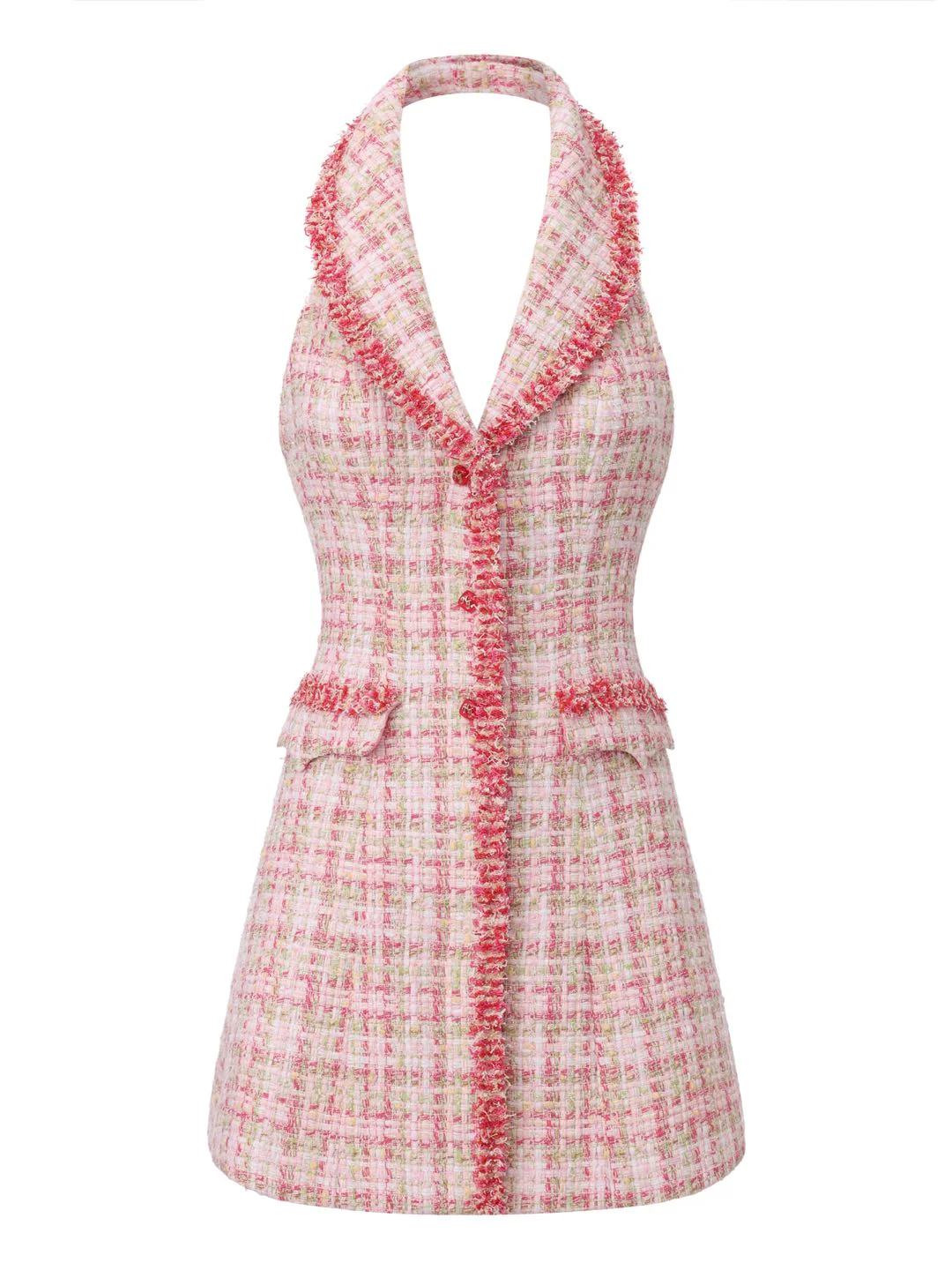 Bianca Metallic-Woven Halter Pink Mini Dress - Image 8