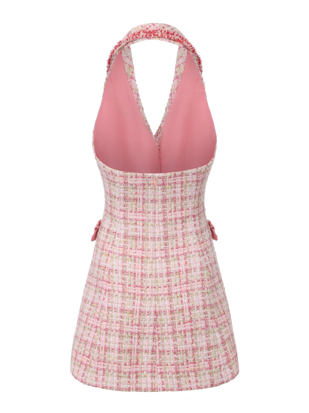 Bianca Metallic-Woven Halter Pink Mini Dress - Image 9