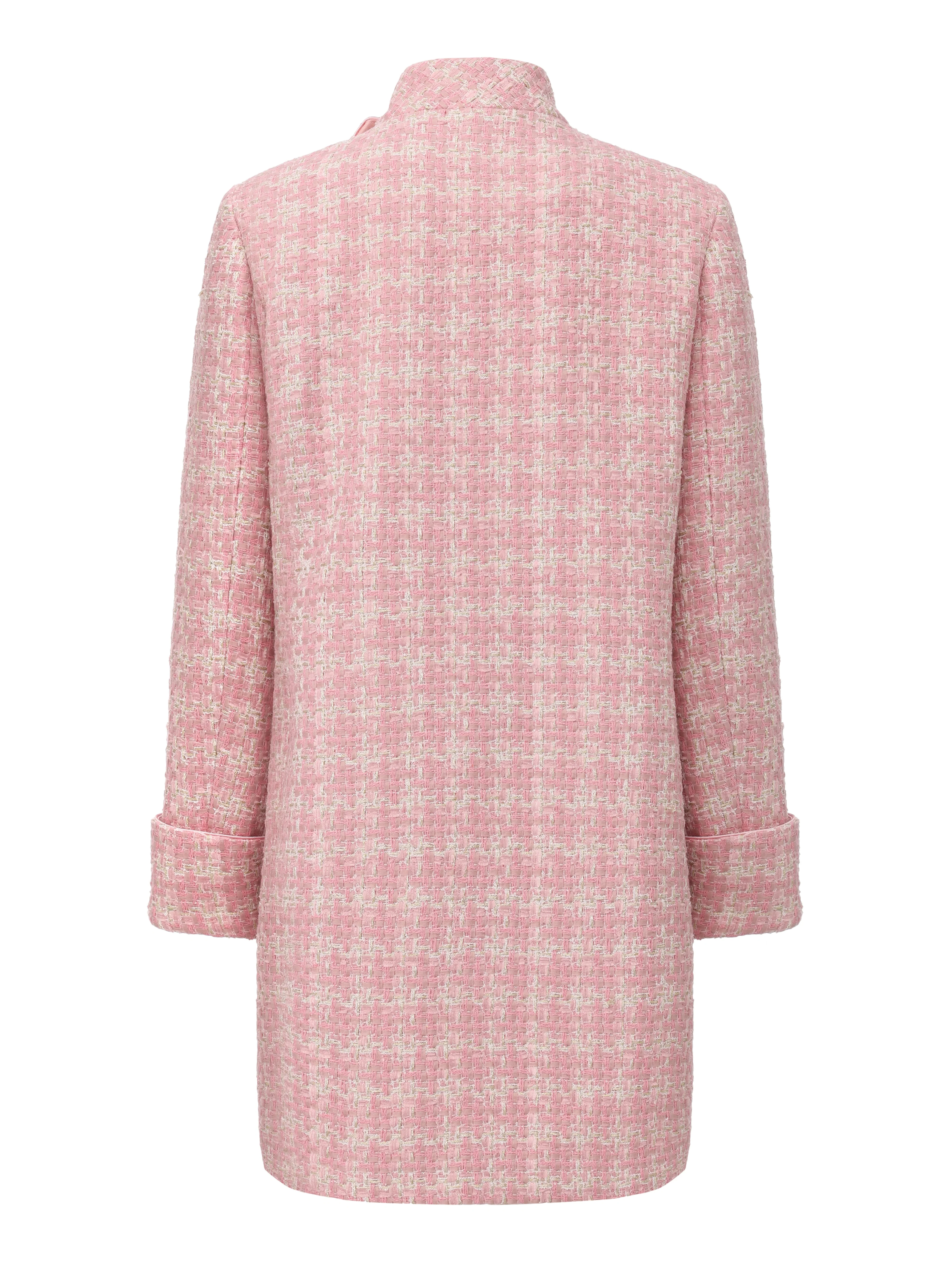 Bianca Tweed Bow Pink Double-Breasted Coat - Image 16