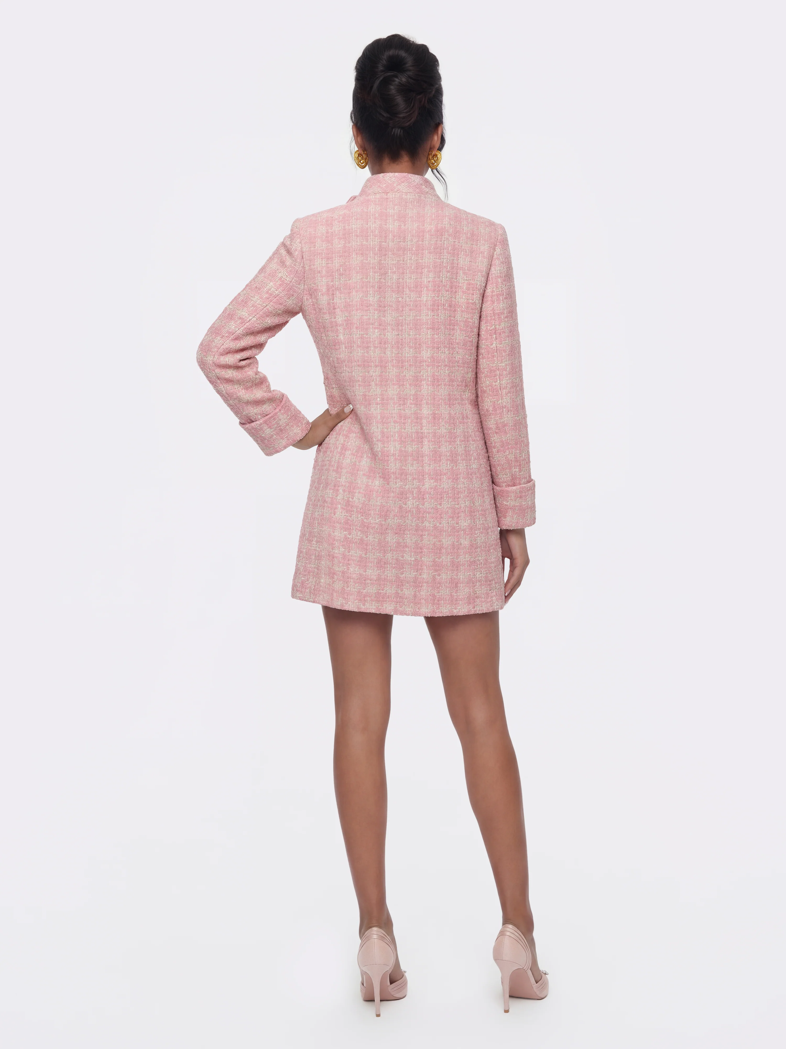 Bianca Tweed Bow Pink Double-Breasted Coat - Image 7