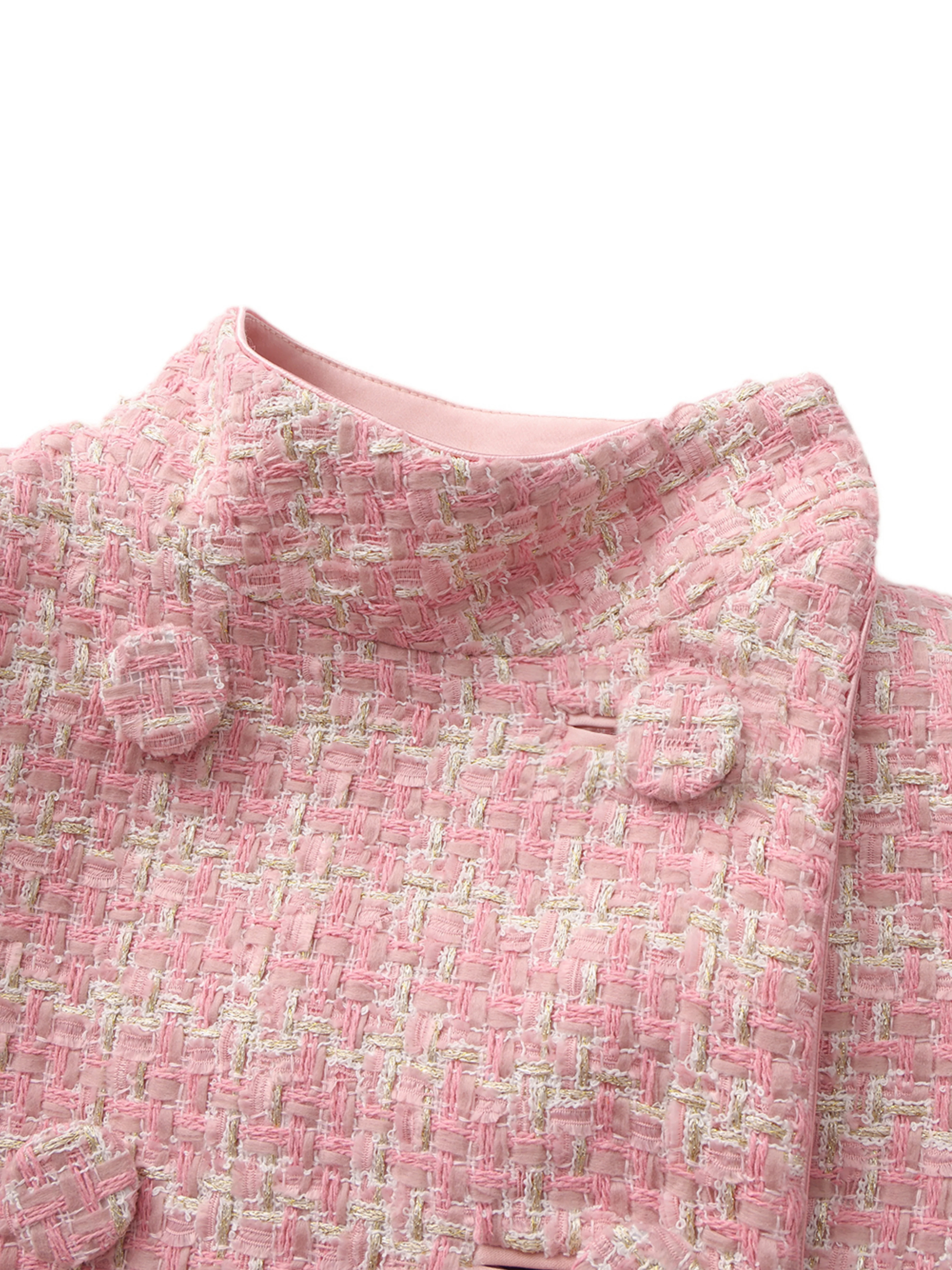 Bianca Tweed Bow Pink Double-Breasted Coat - Image 9
