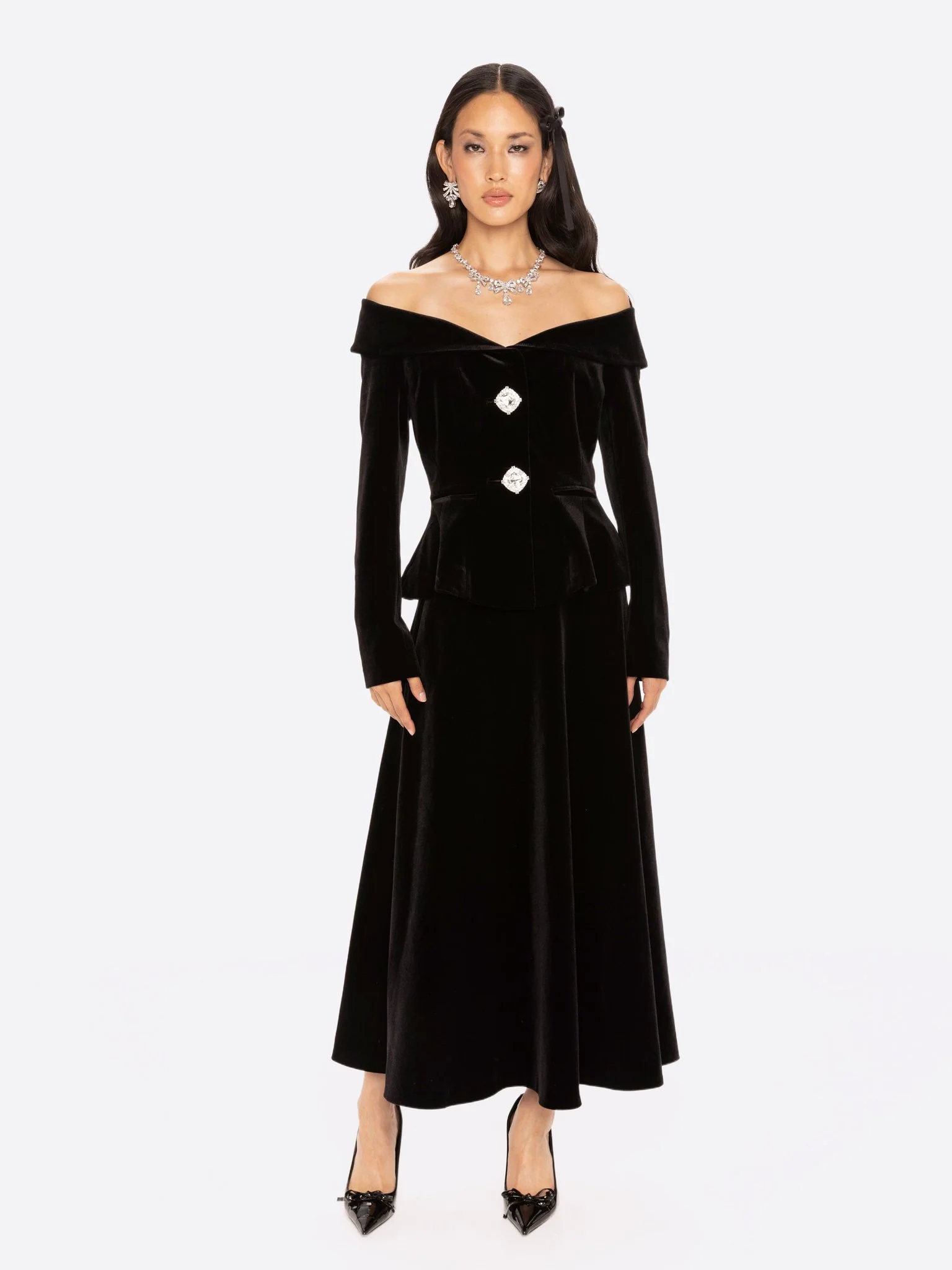 Blaire Velvet Maxi Skirt (Black)