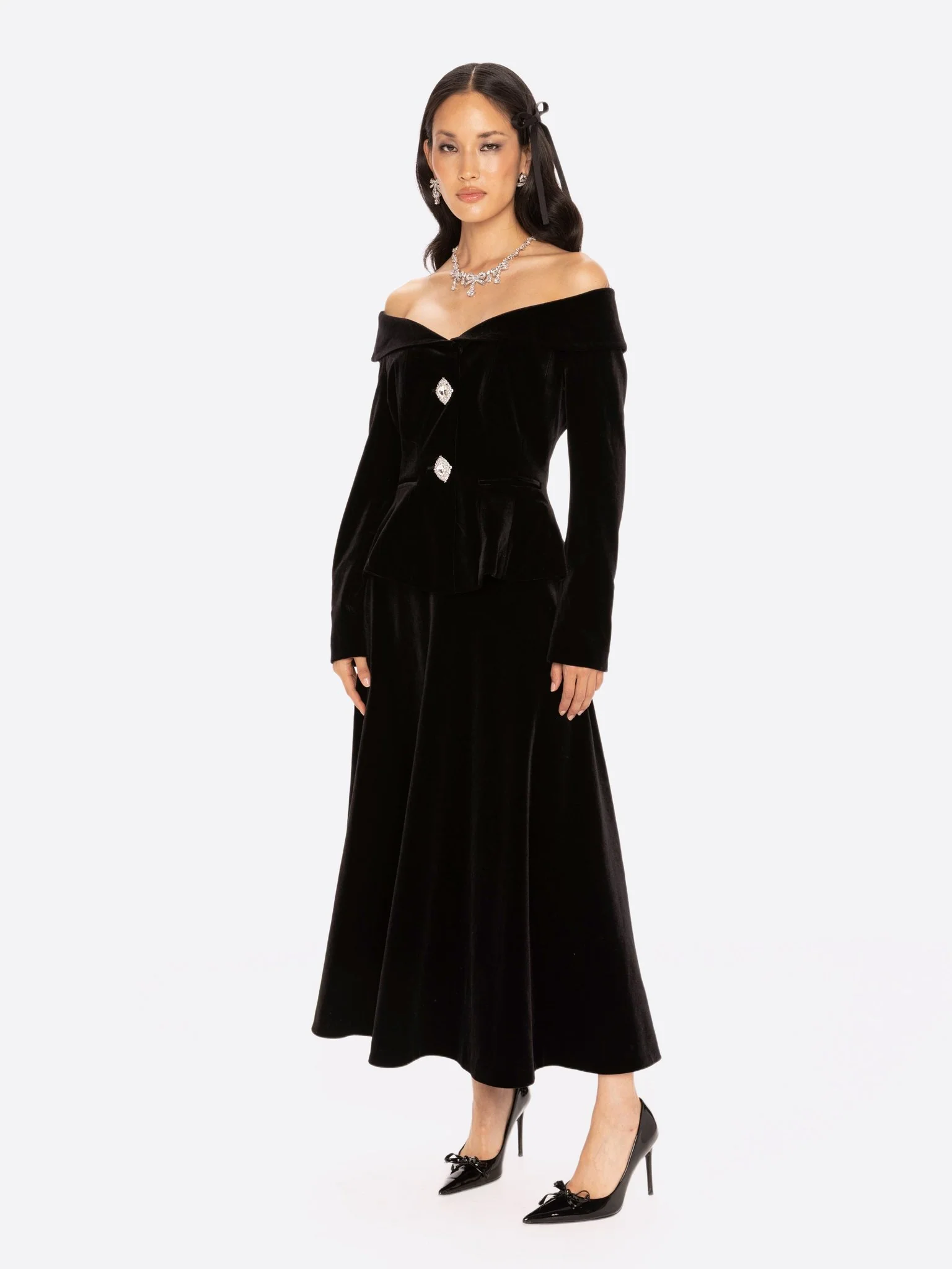 Blaire Velvet Maxi Skirt (Black) - Image 2