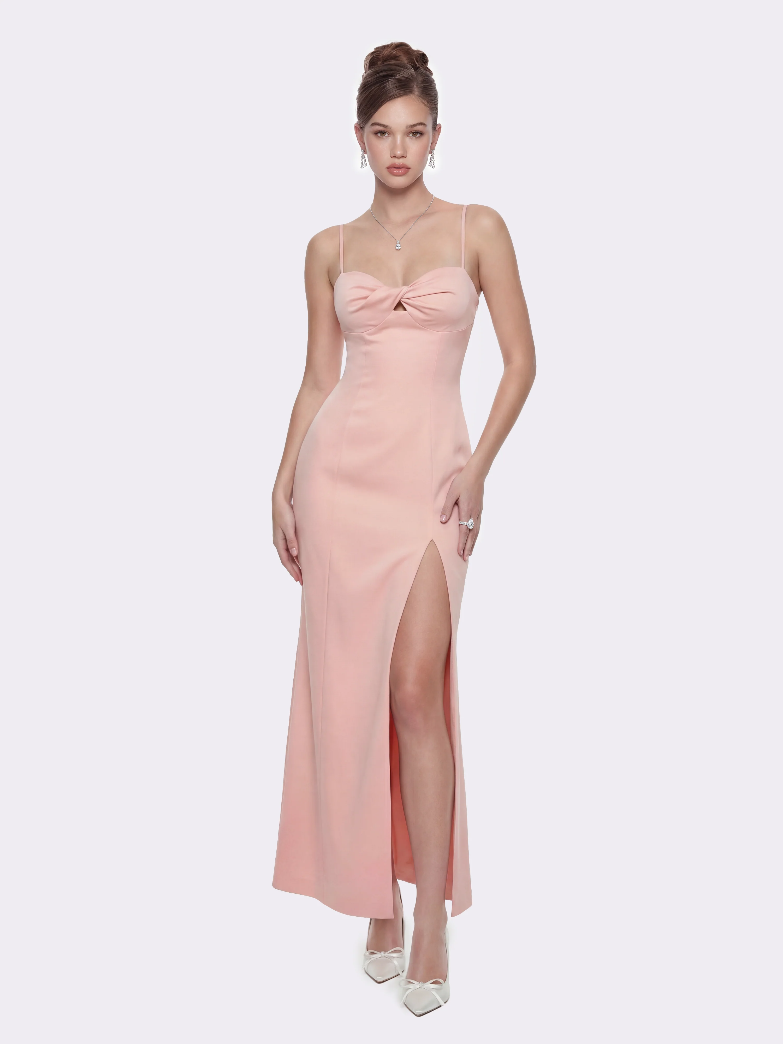 Brielle Twist-Front Peach Pink Dress