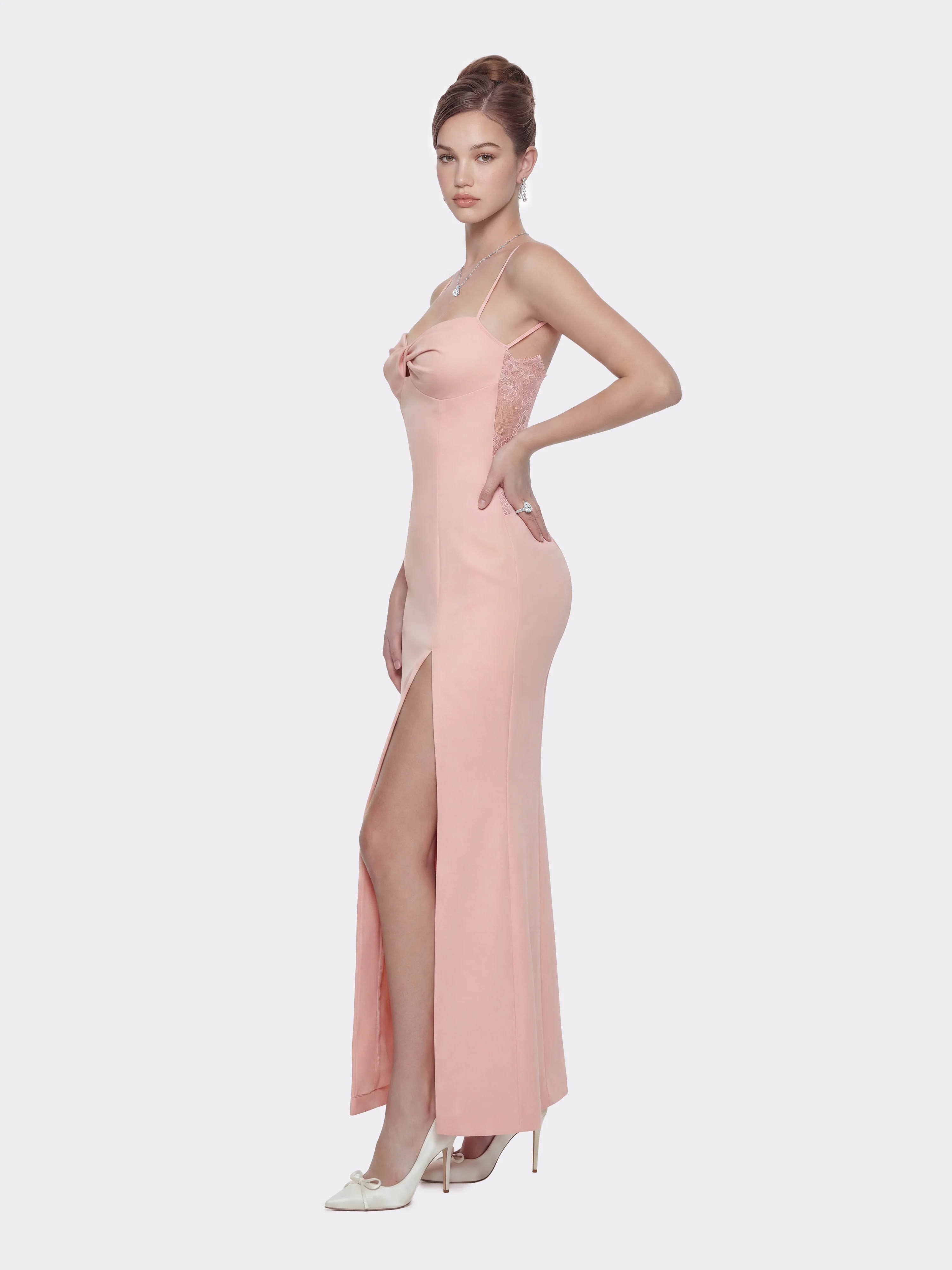 Brielle Twist-Front Peach Pink Dress - Image 5