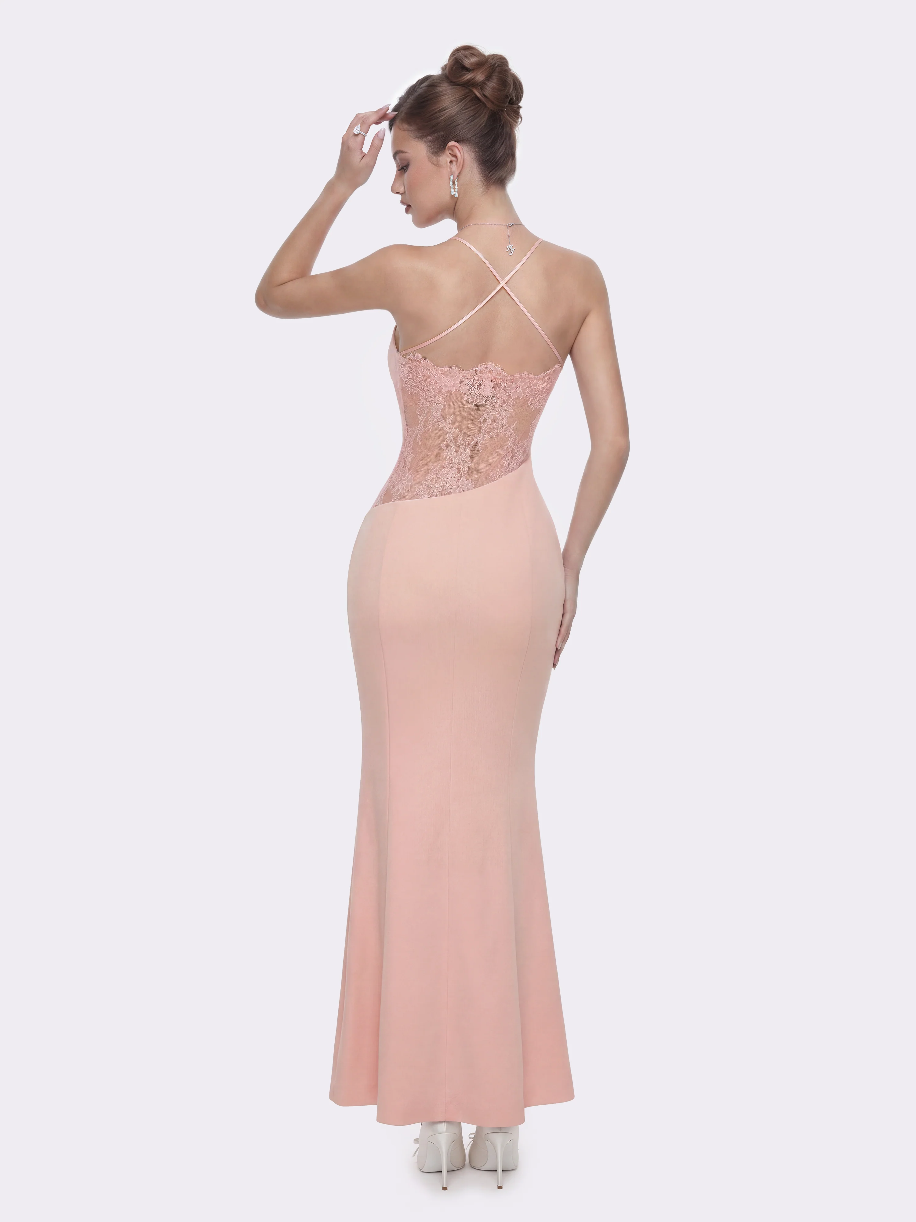 Brielle Twist-Front Peach Pink Dress - Image 6
