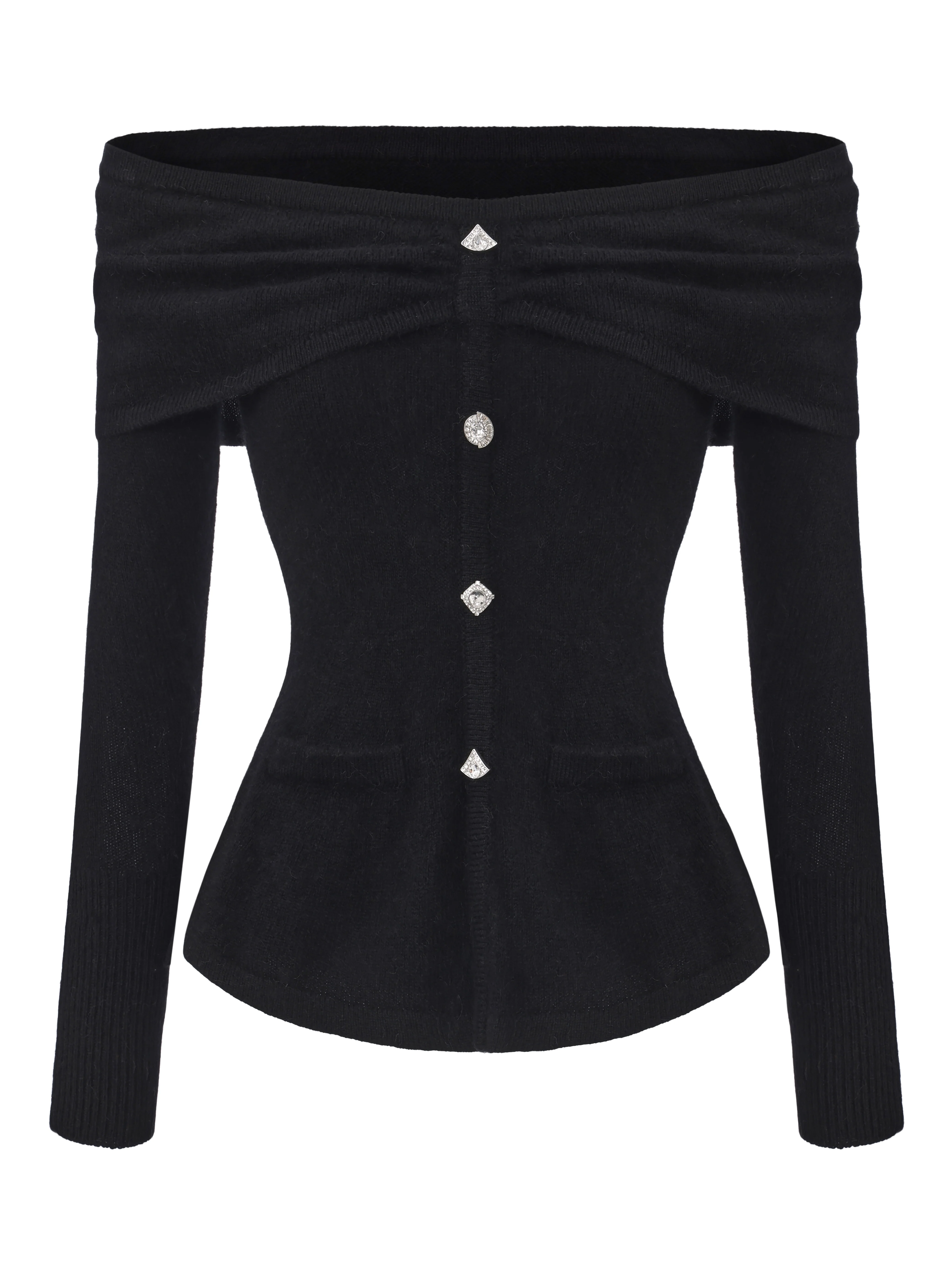 Brigitte Off-Shoulder Knit Black Top - Image 9