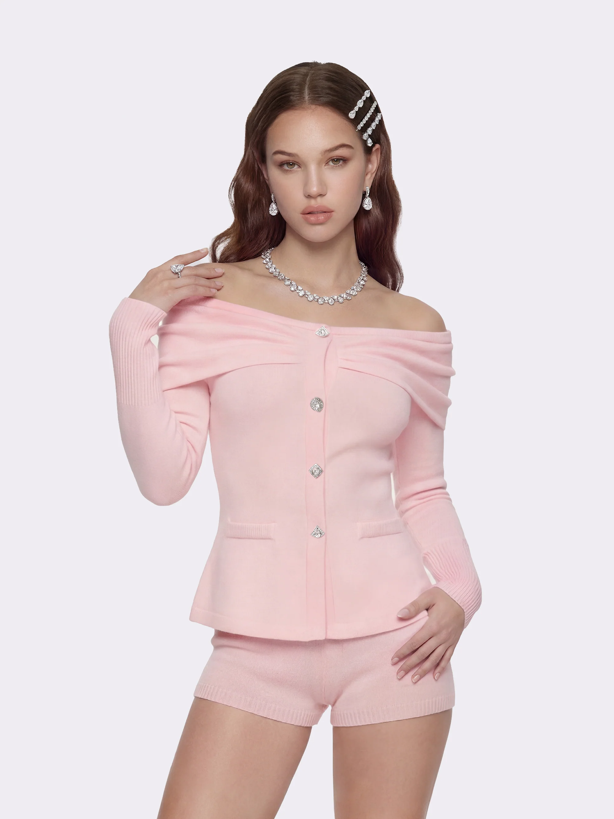 Brigitte Off-Shoulder Knit Pink Top